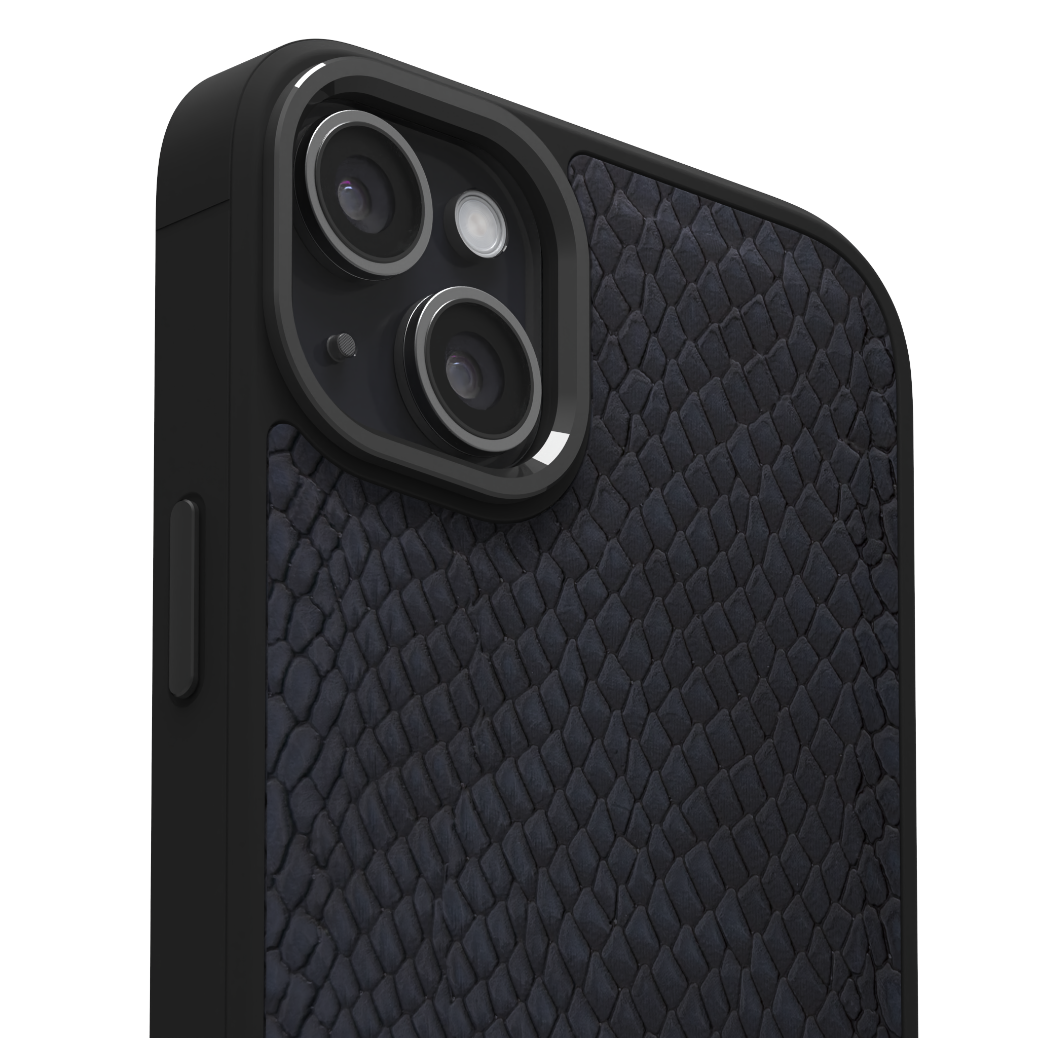 Dark Blue Reptile Leather Case Cover for iPhone 15 Plus