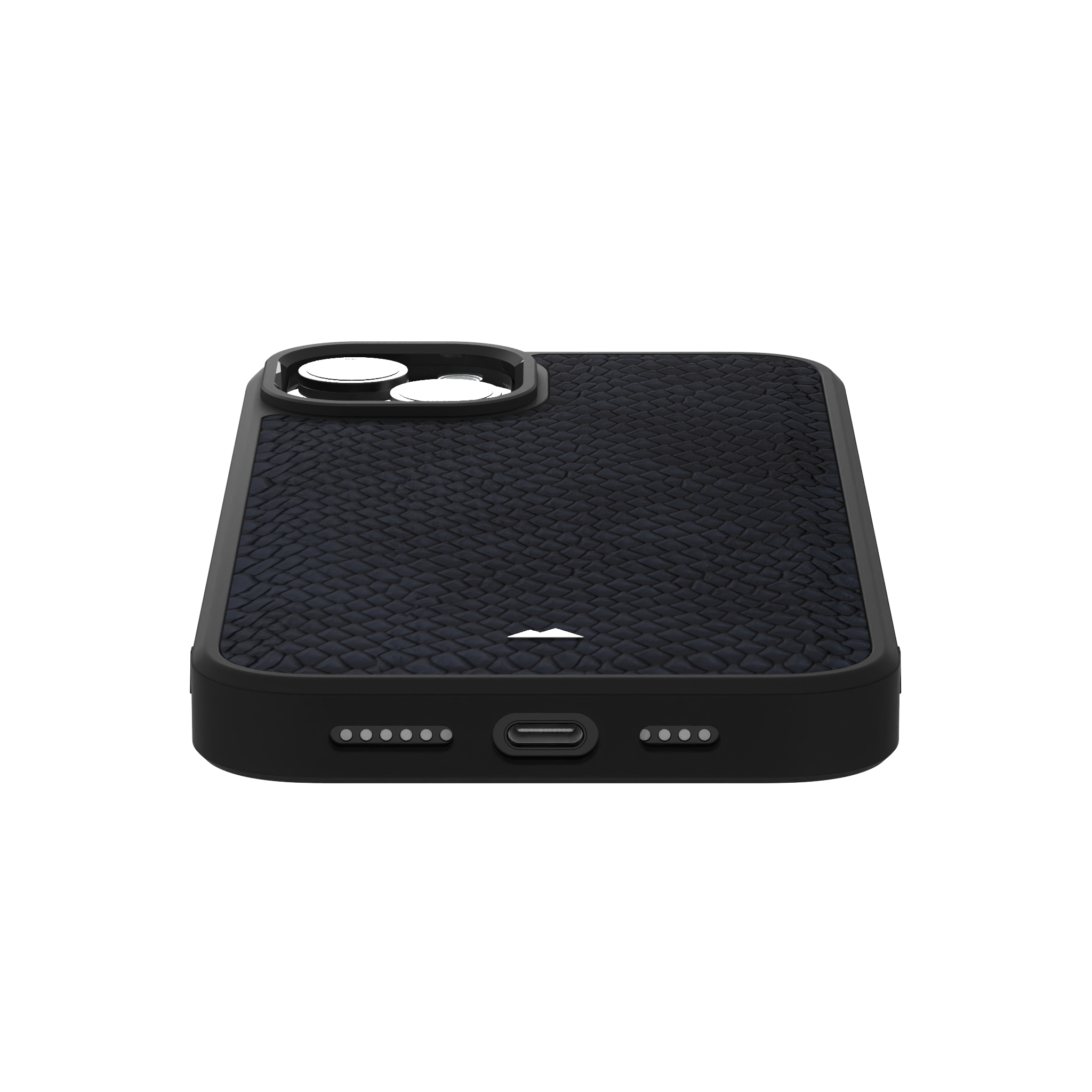 Dark Blue Reptile Leather Case Cover for iPhone 15 Plus