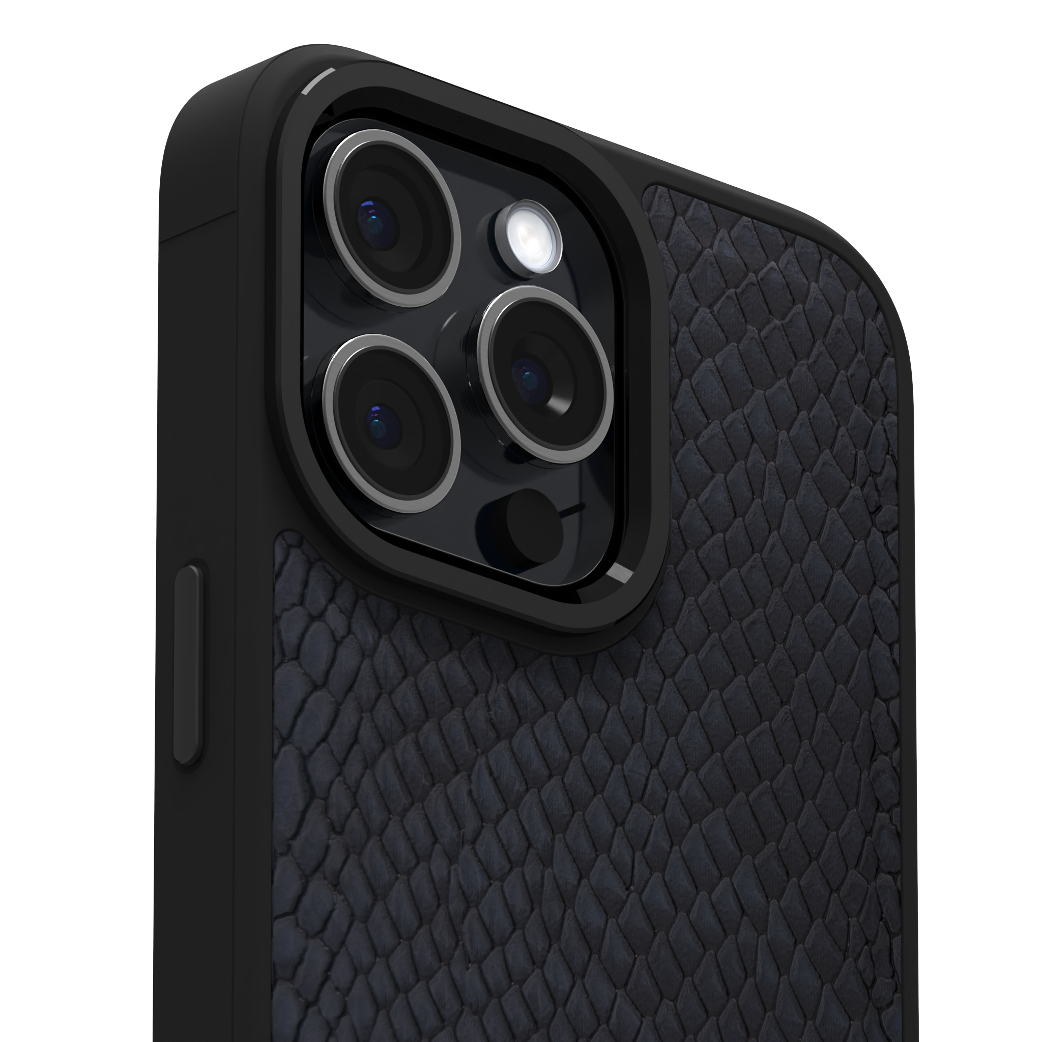 Dark Blue Reptile Leather Case Cover for iPhone 15 Pro Max