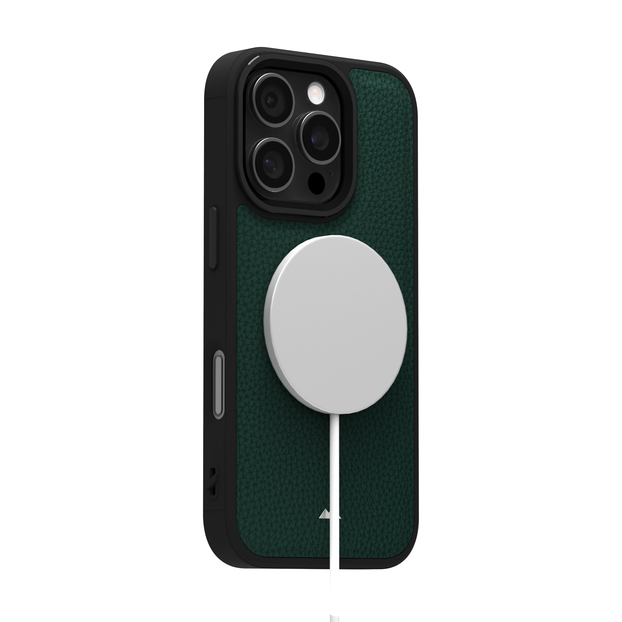 Dark Green Full Grain Leather Case Cover for iPhone 16 Pro