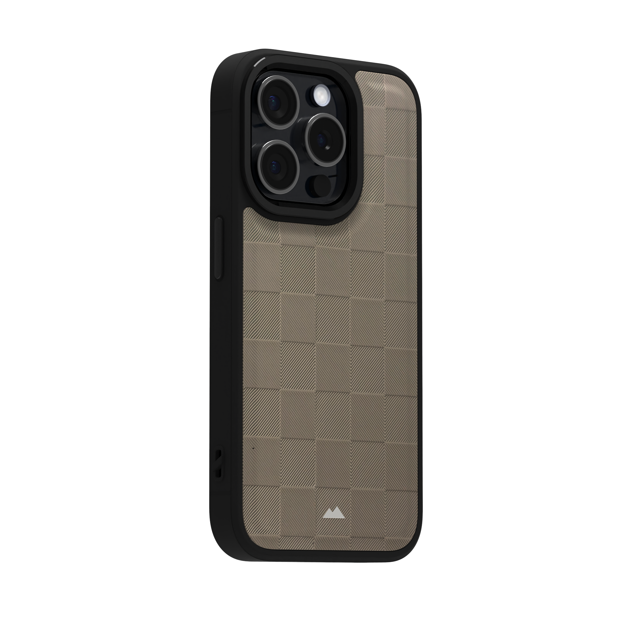 Cream Checkered Leather Case Cover for iPhone 15 Pro