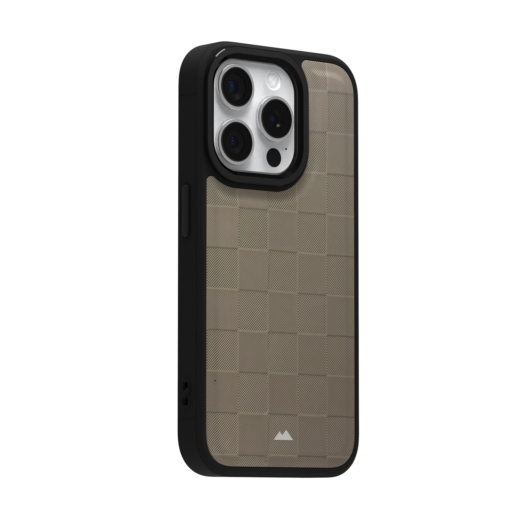 Cream Checkered Leather Case Cover for iPhone 15 Pro