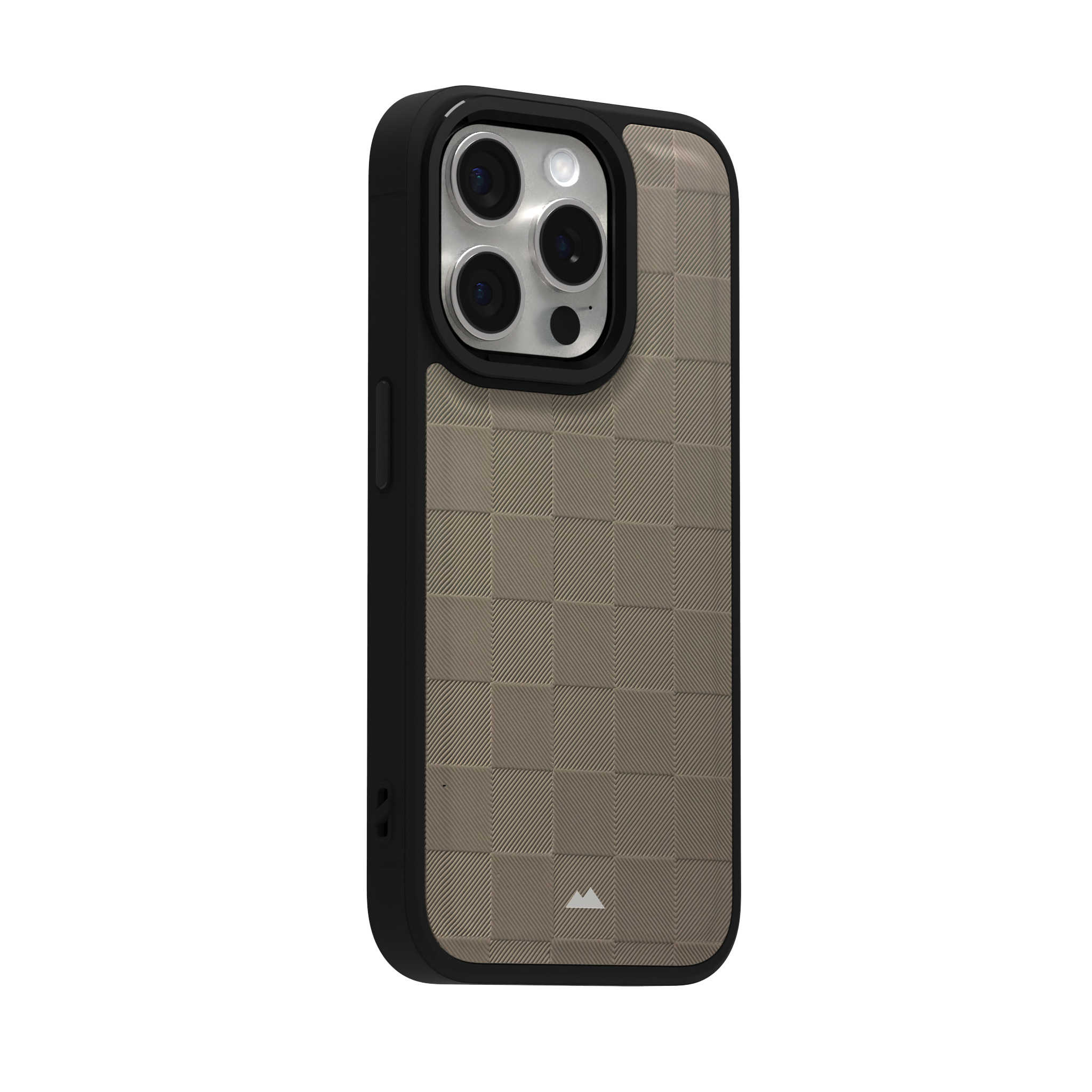 Cream Checkered Leather Case Cover for iPhone 15 Pro