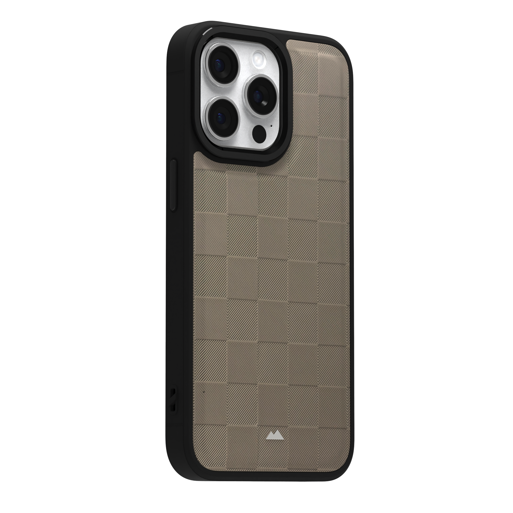 Cream Checkered Leather Case Cover for iPhone 15 Pro Max