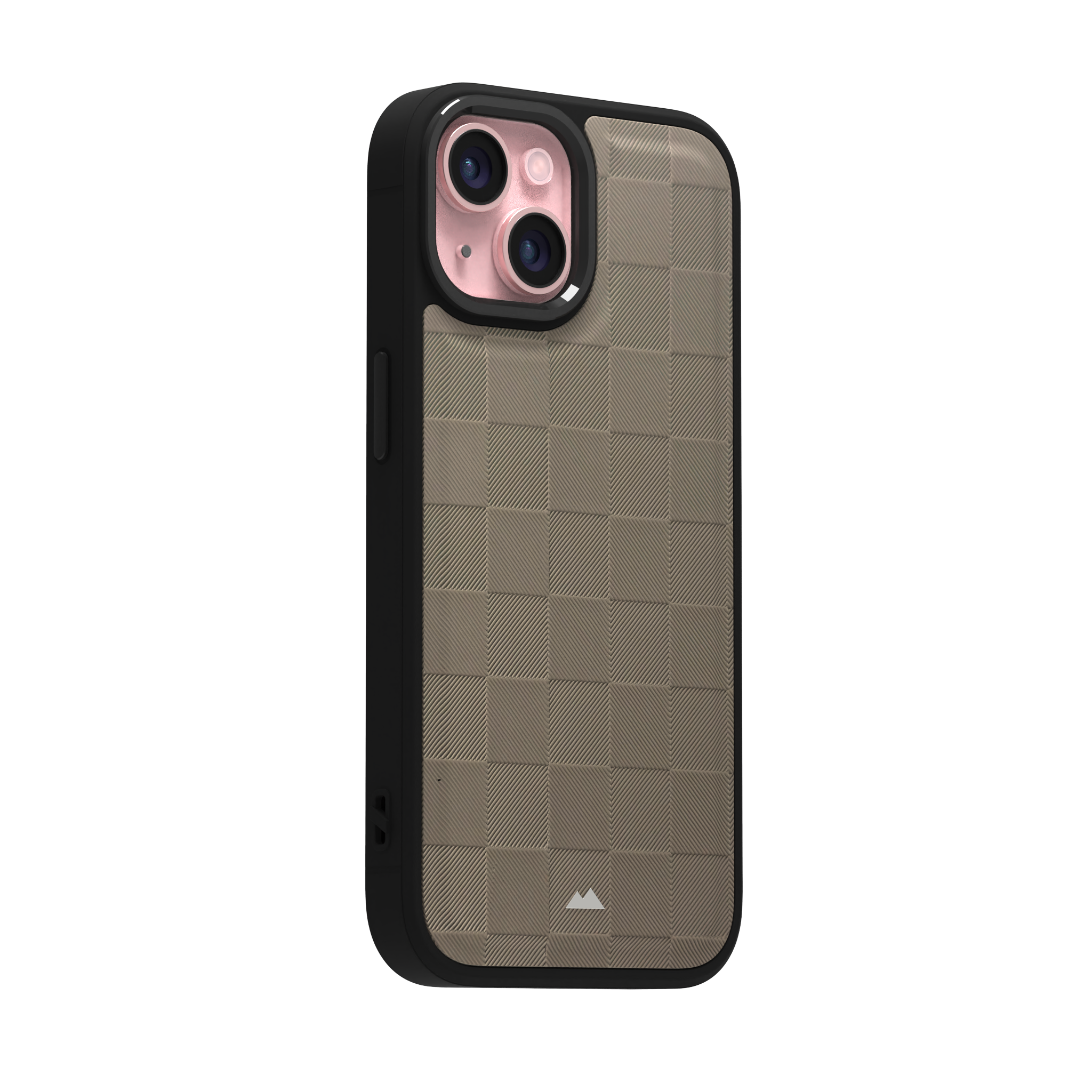 Cream Checkered Leather Case Cover for iPhone 15