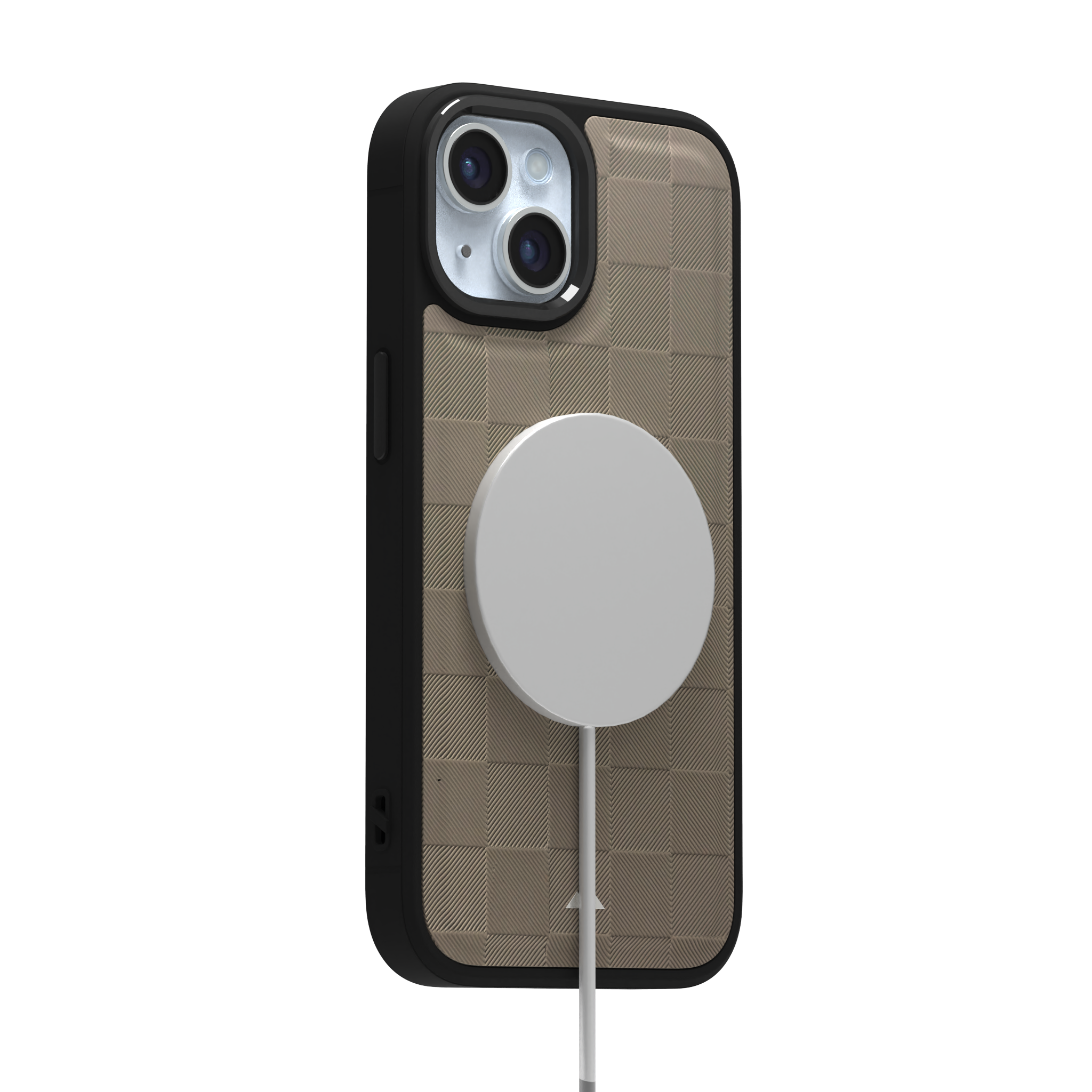 Cream Checkered Leather Case Cover for iPhone 15