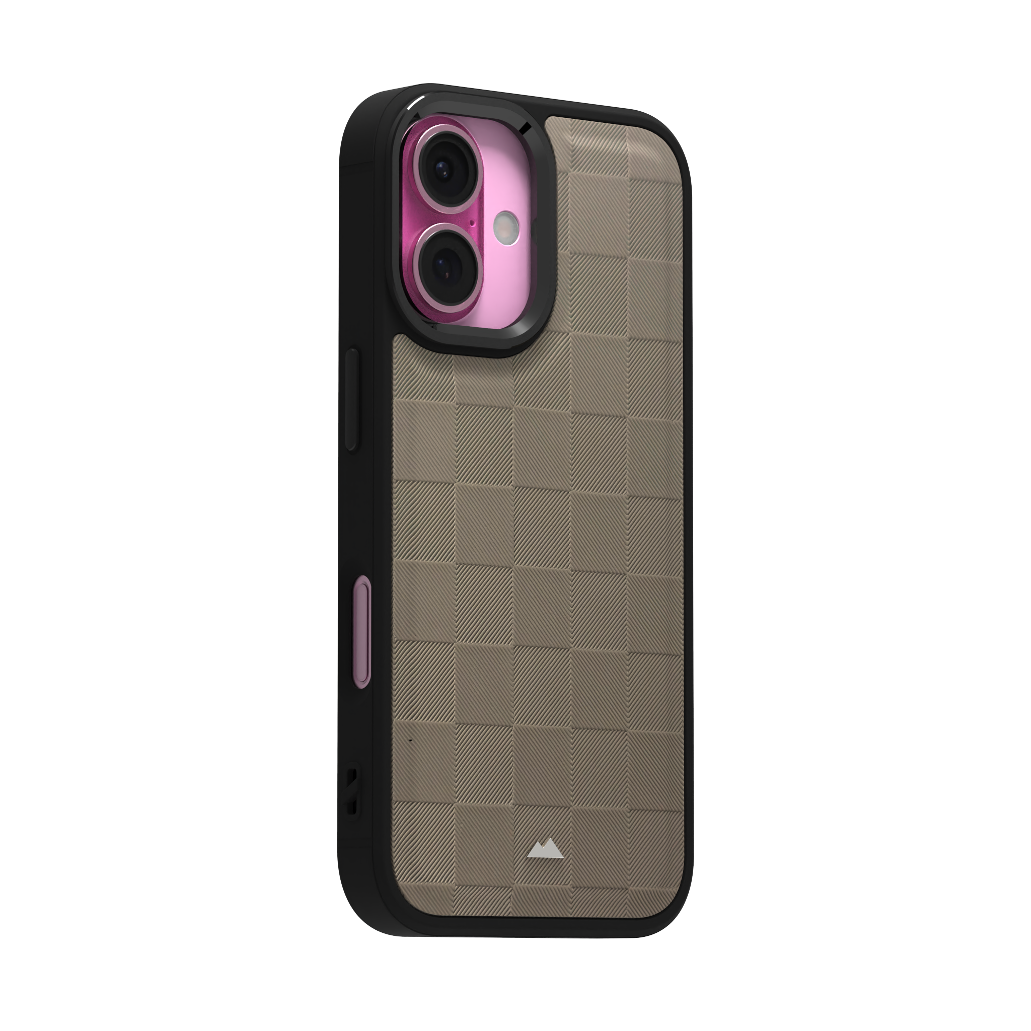 Cream Checkered Leather Case Cover for iPhone 16