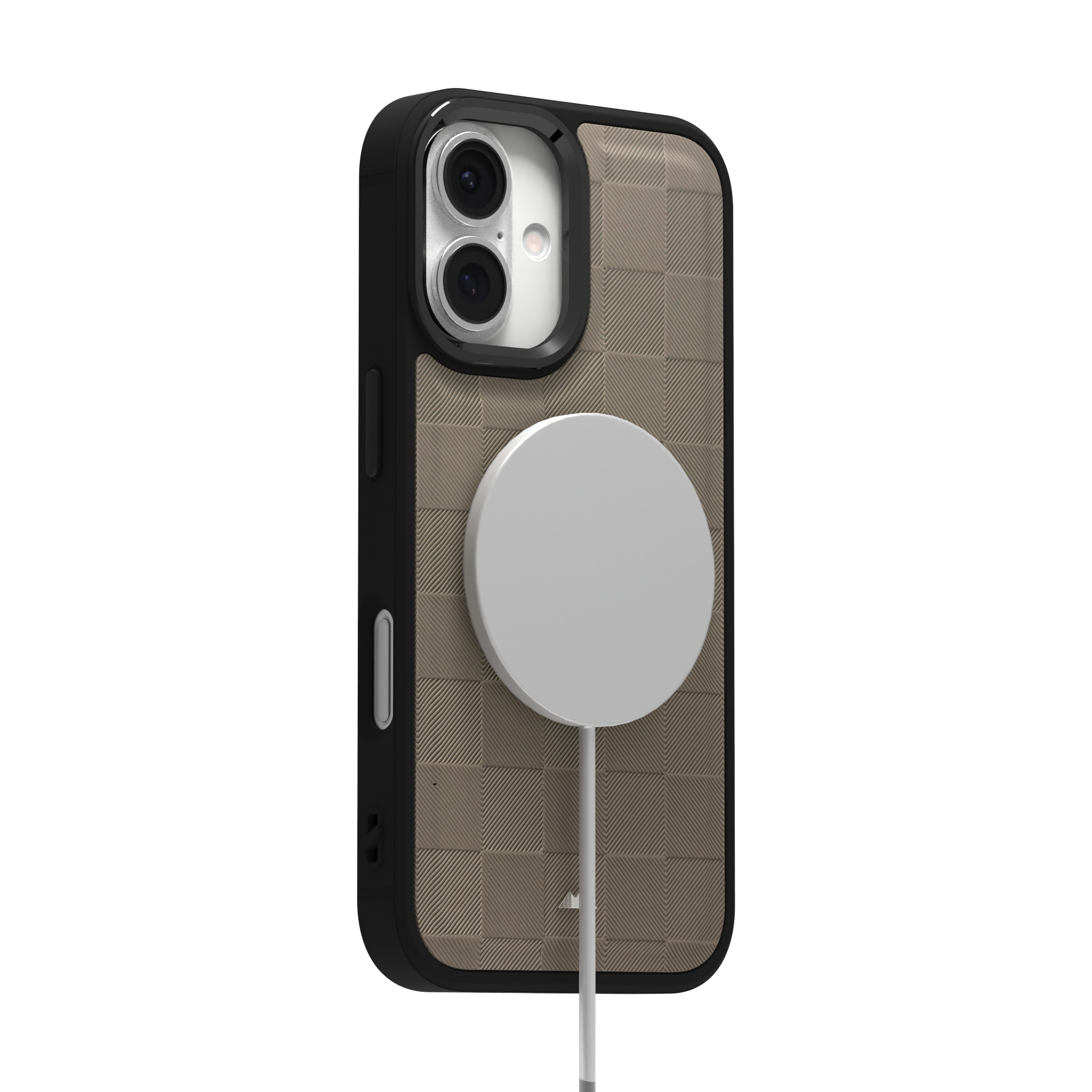 Cream Checkered Leather Case Cover for iPhone 16