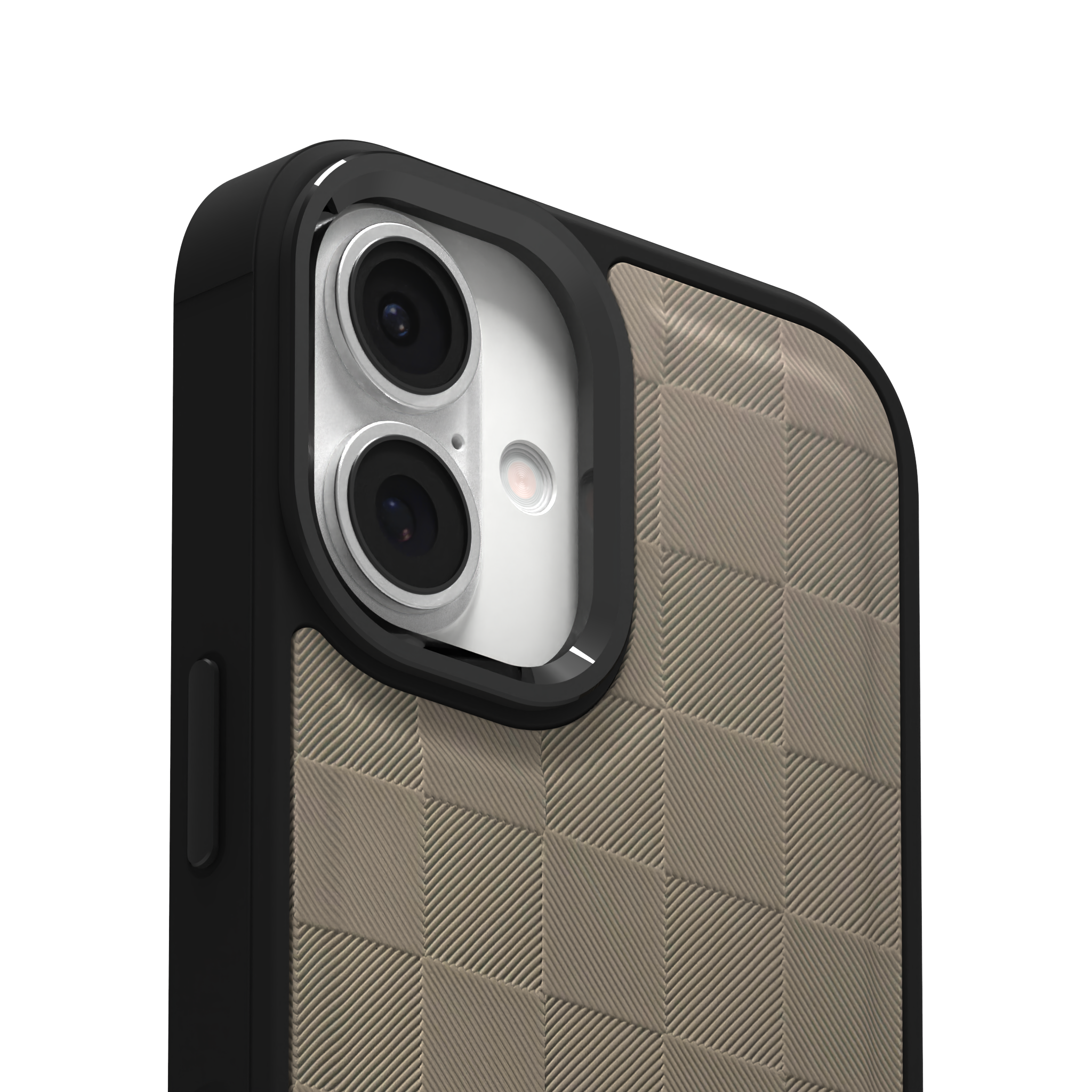 Cream Checkered Leather Case Cover for iPhone 16