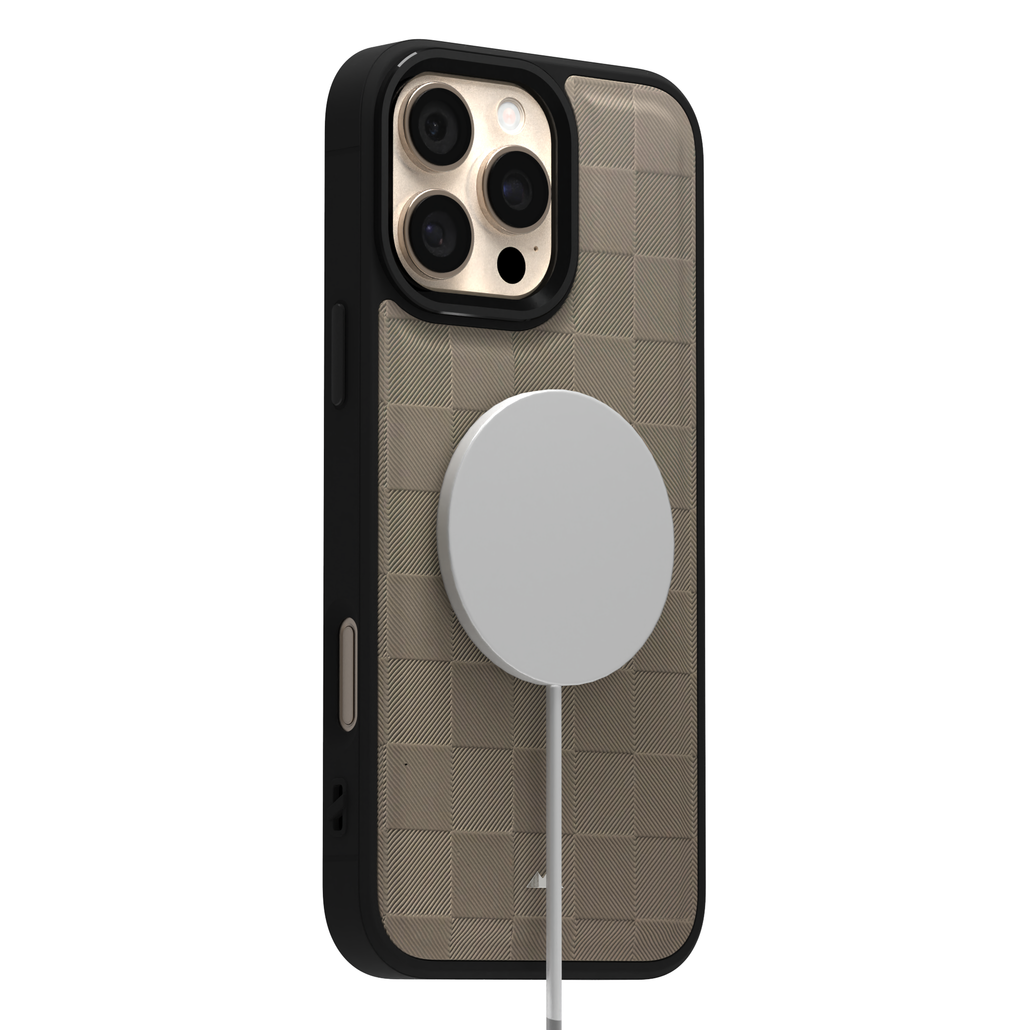 Cream Checkered Leather Case Cover for iPhone 16 Pro Max