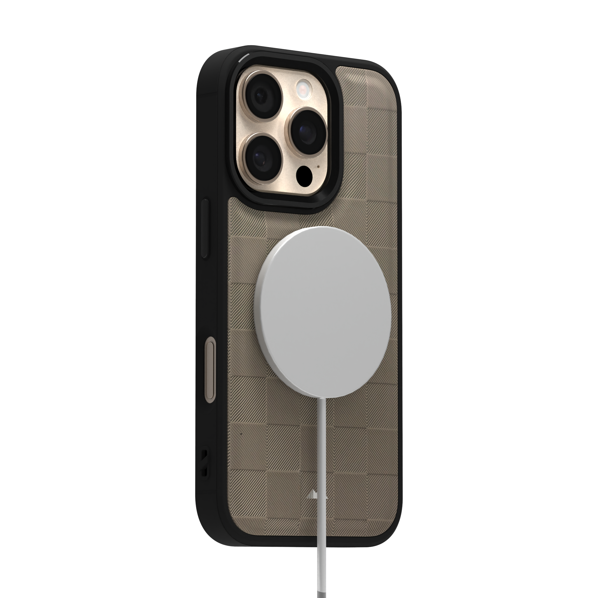 Cream Checkered Leather Case Cover for iPhone 16 Pro