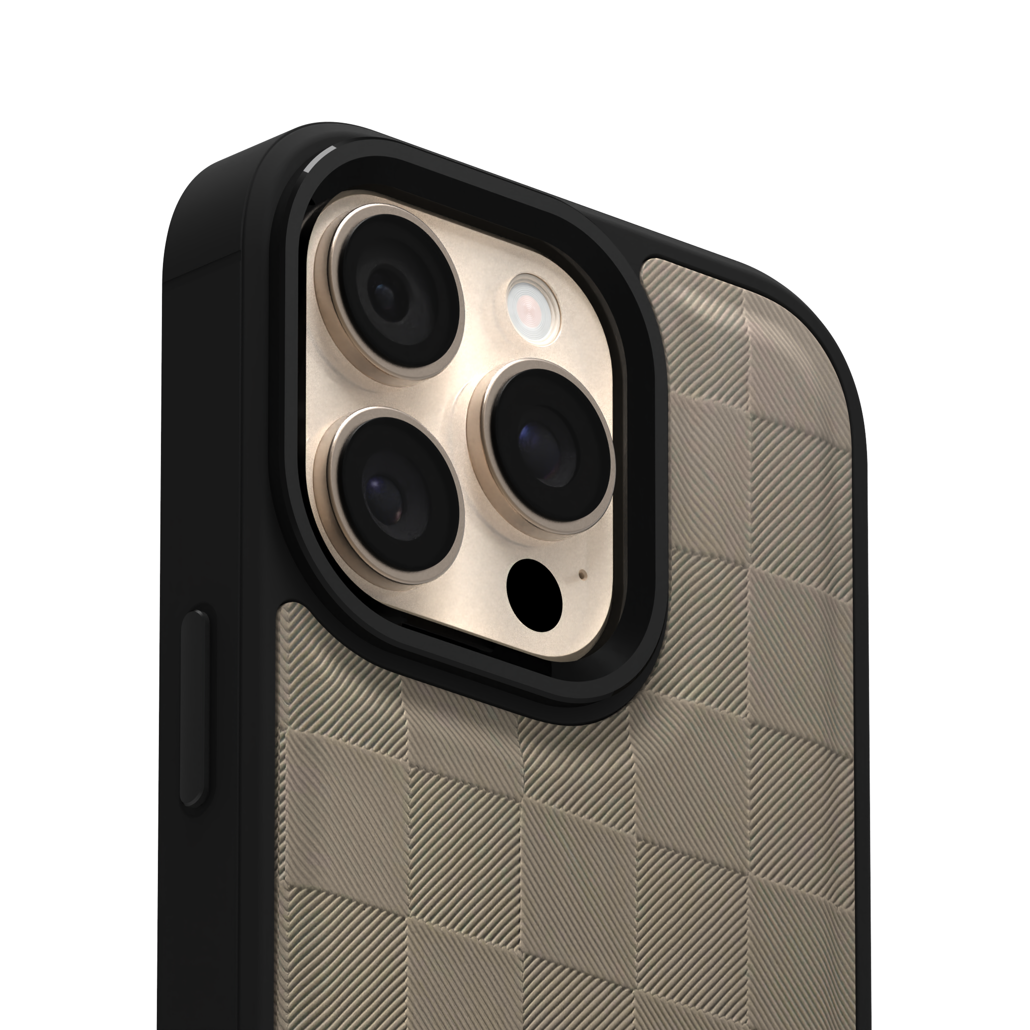 Cream Checkered Leather Case Cover for iPhone 16 Pro