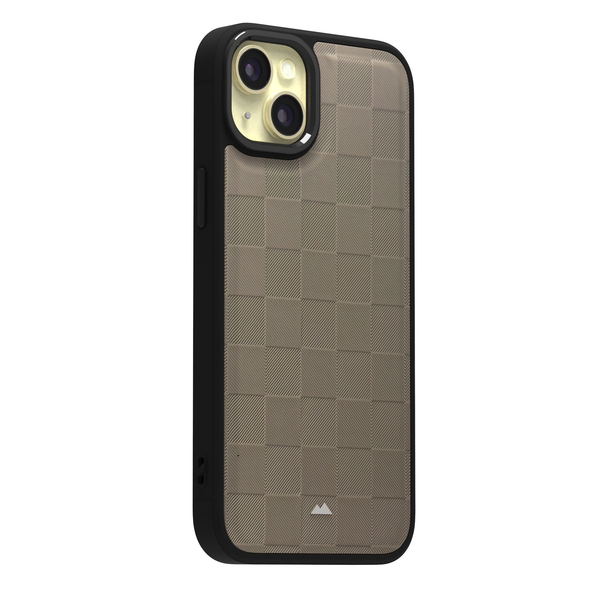 Cream Checkered Leather Case Cover for iPhone 15 Plus