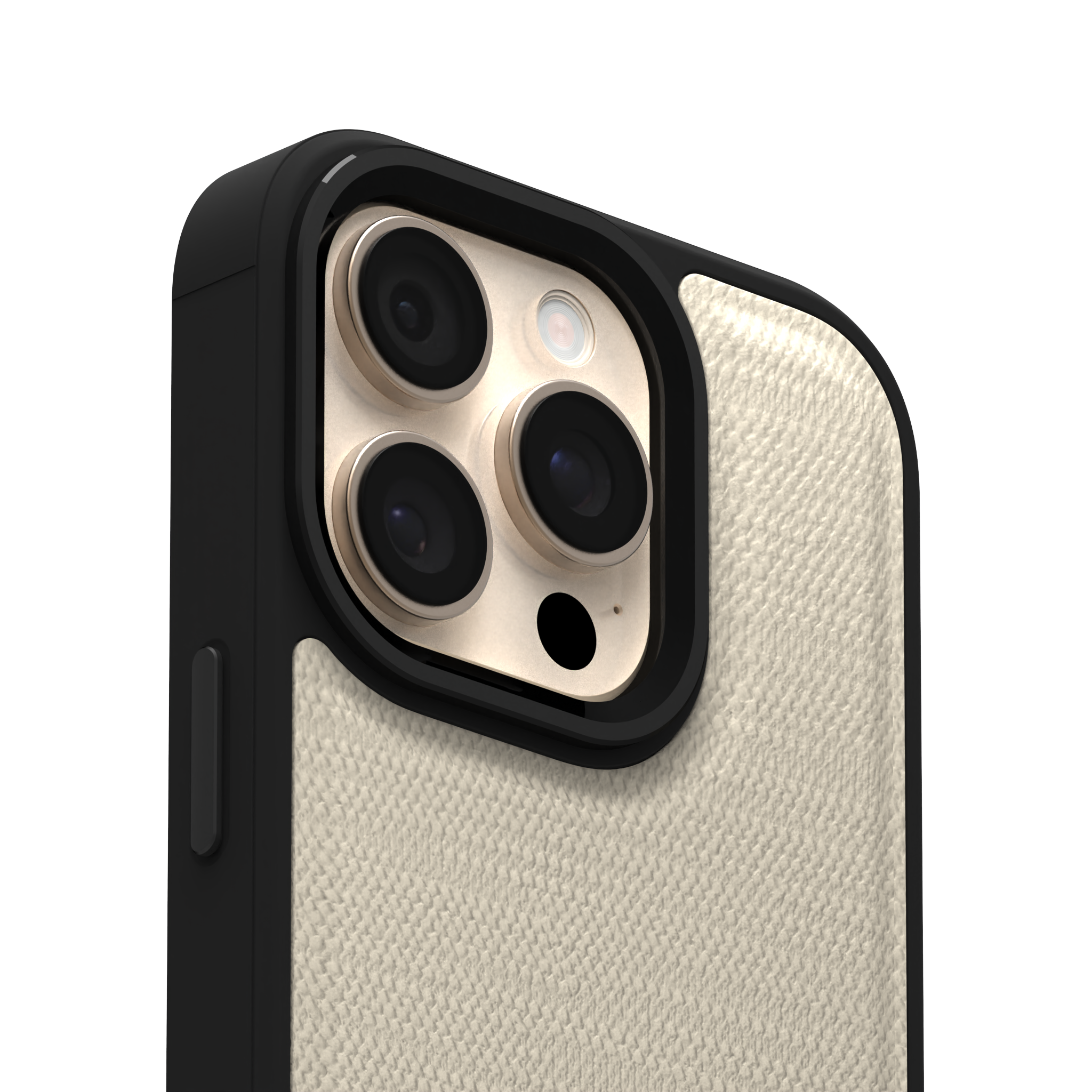 Cream Striped Leather Case Cover for iPhone 16 Pro