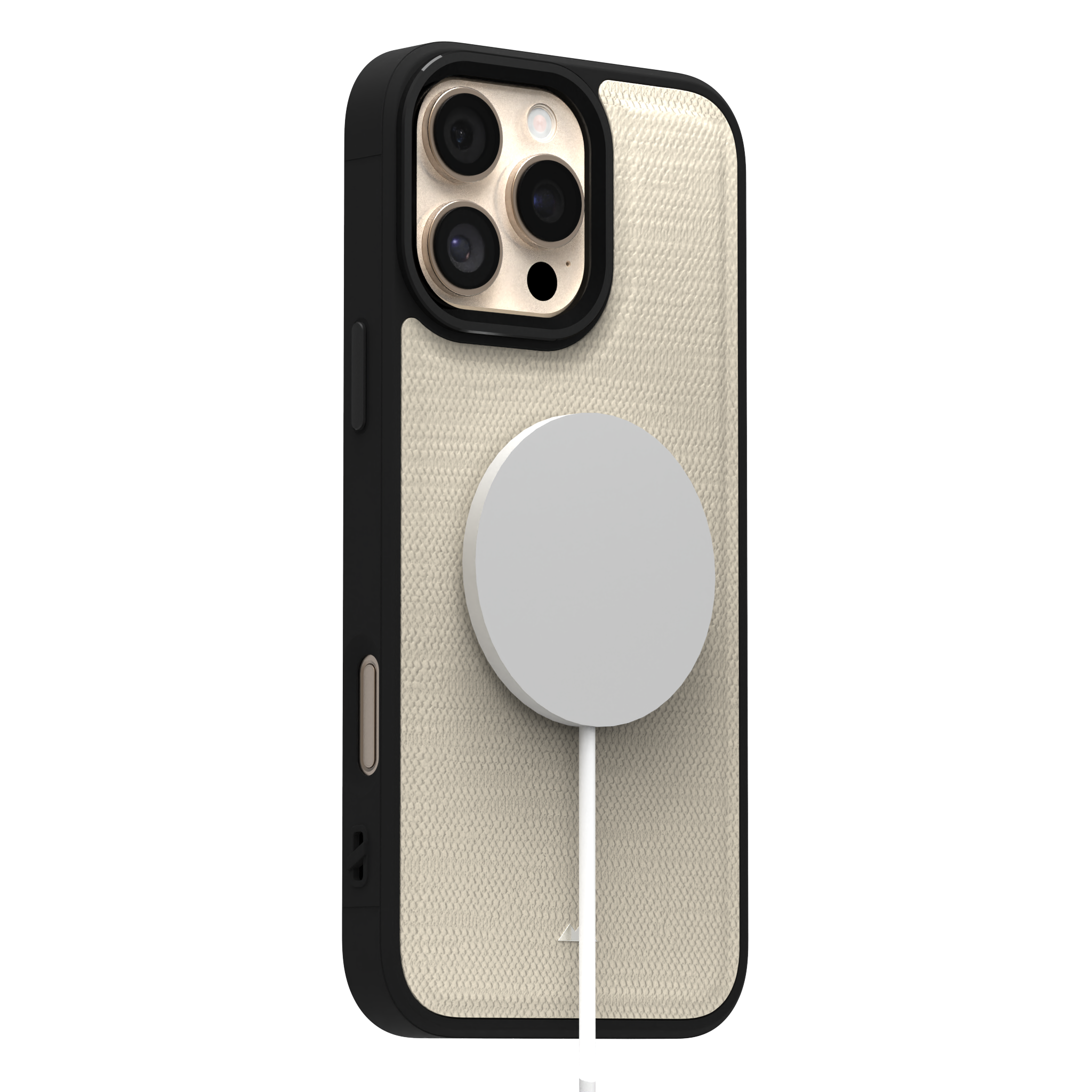 Cream Striped Leather Case Cover for iPhone 16 Pro Max