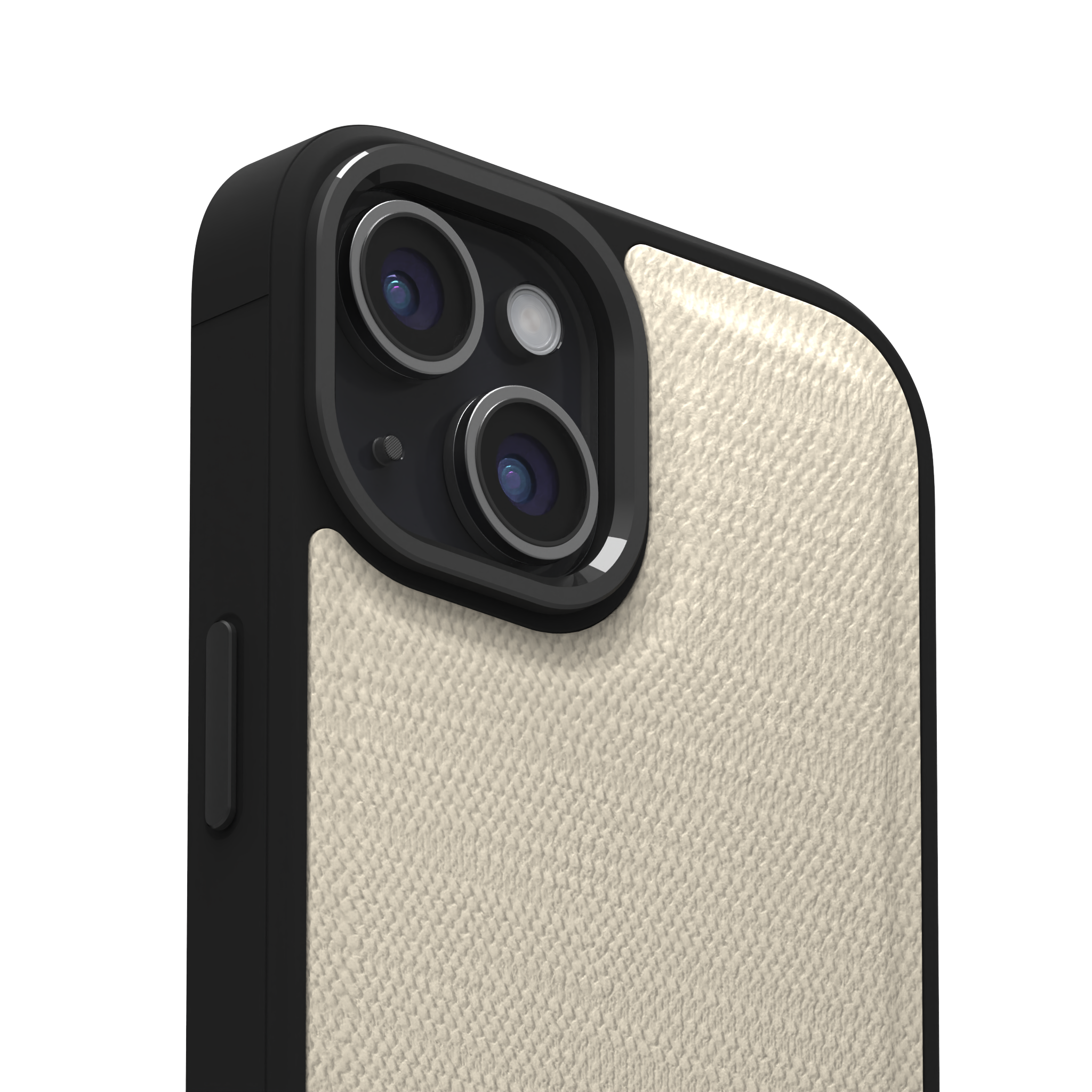 Cream Striped Leather Case Cover for iPhone 15