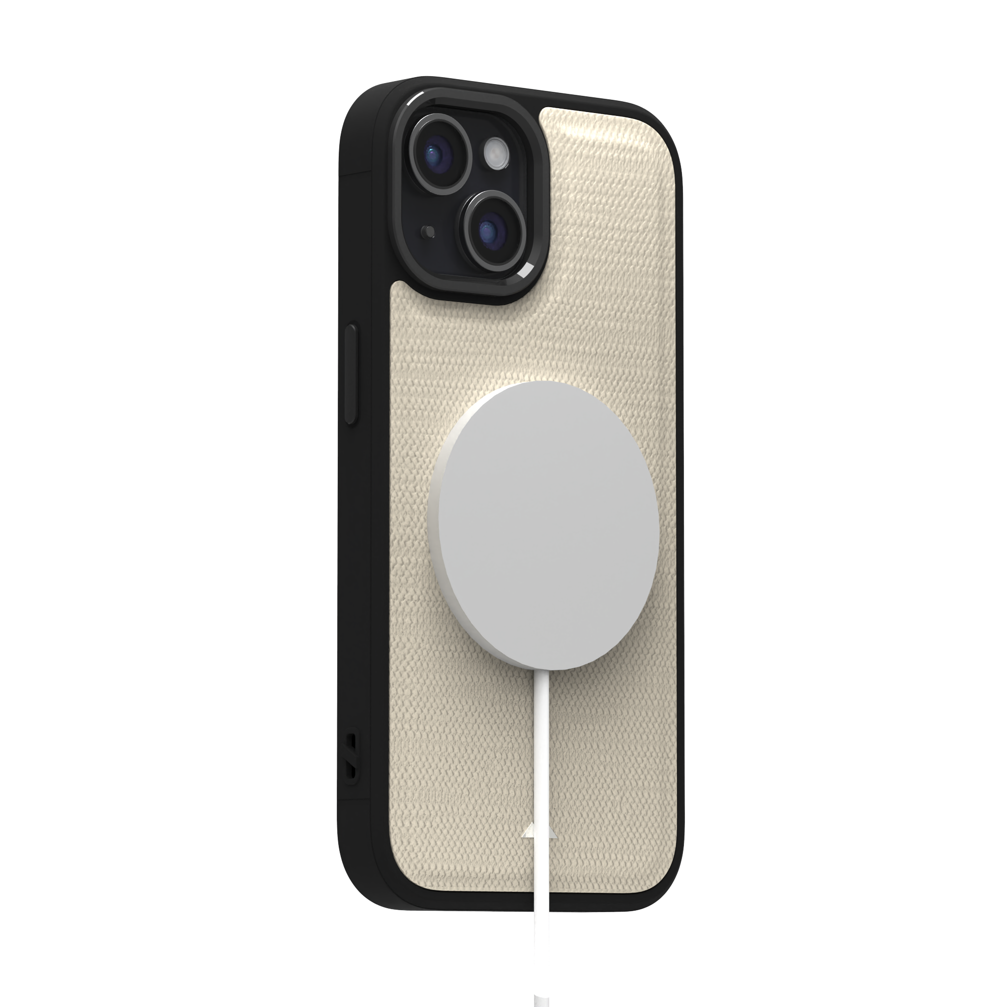 Cream Striped Leather Case Cover for iPhone 15