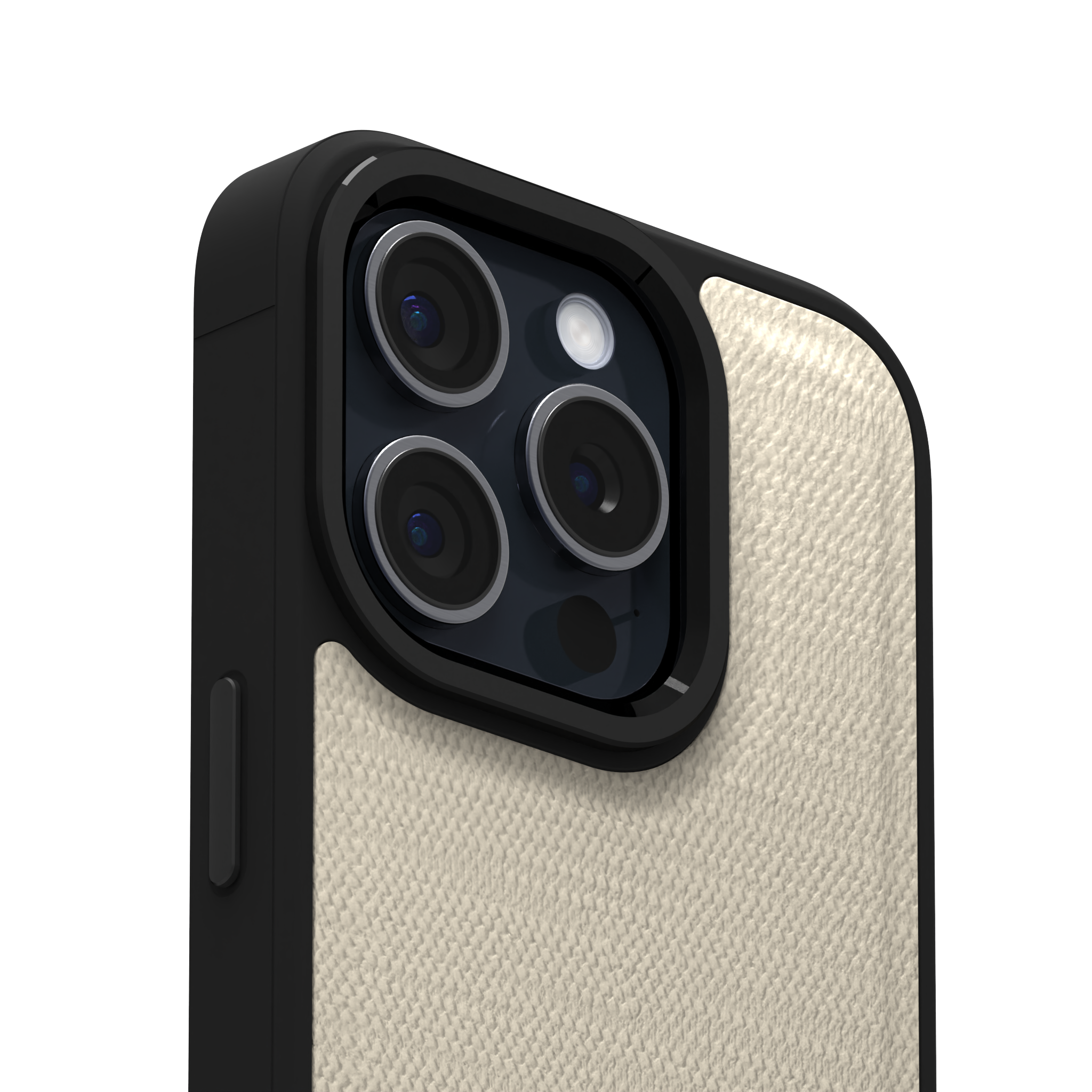 Cream Striped Leather Case Cover for iPhone 15 Pro