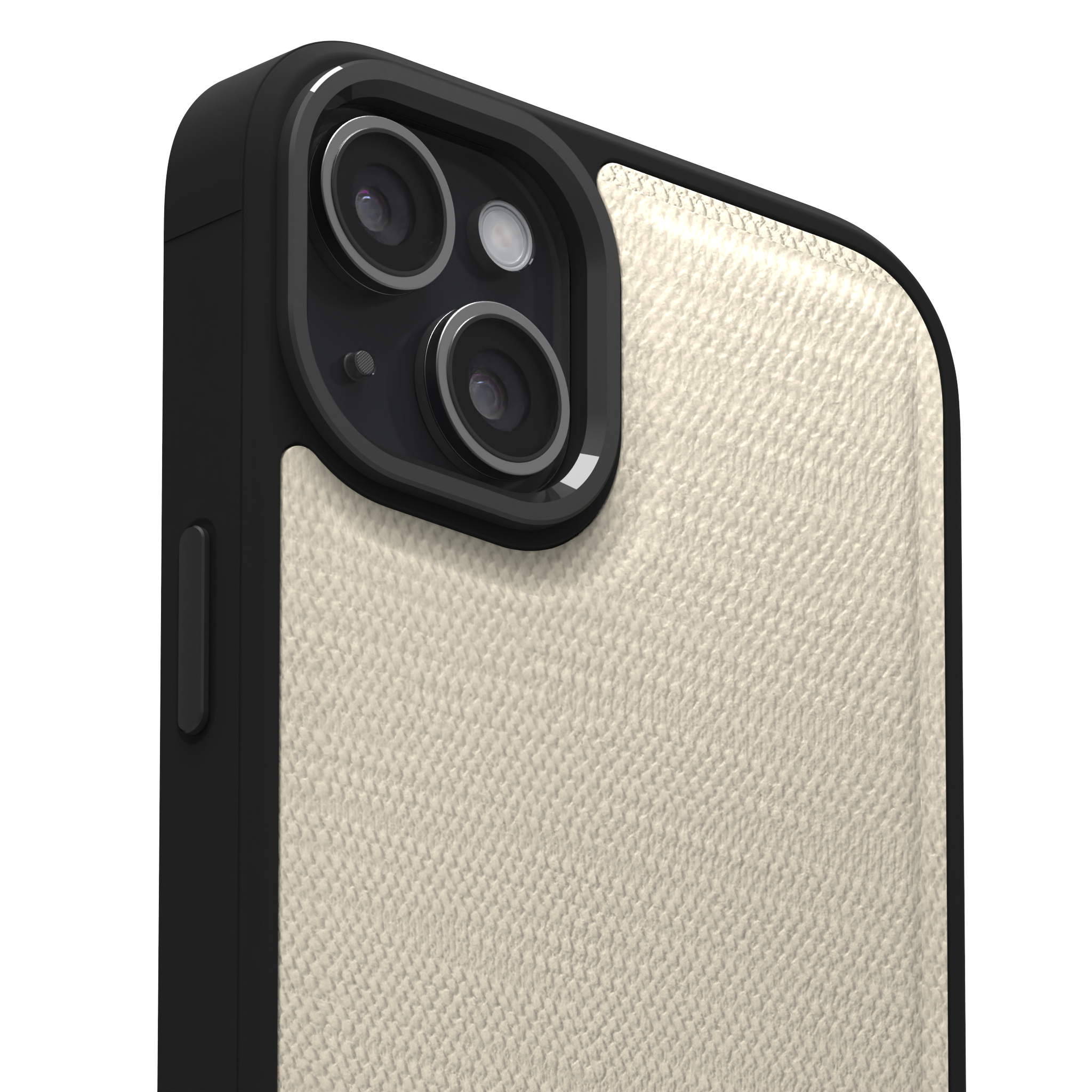 Cream Striped Leather Case Cover for iPhone 15 Plus