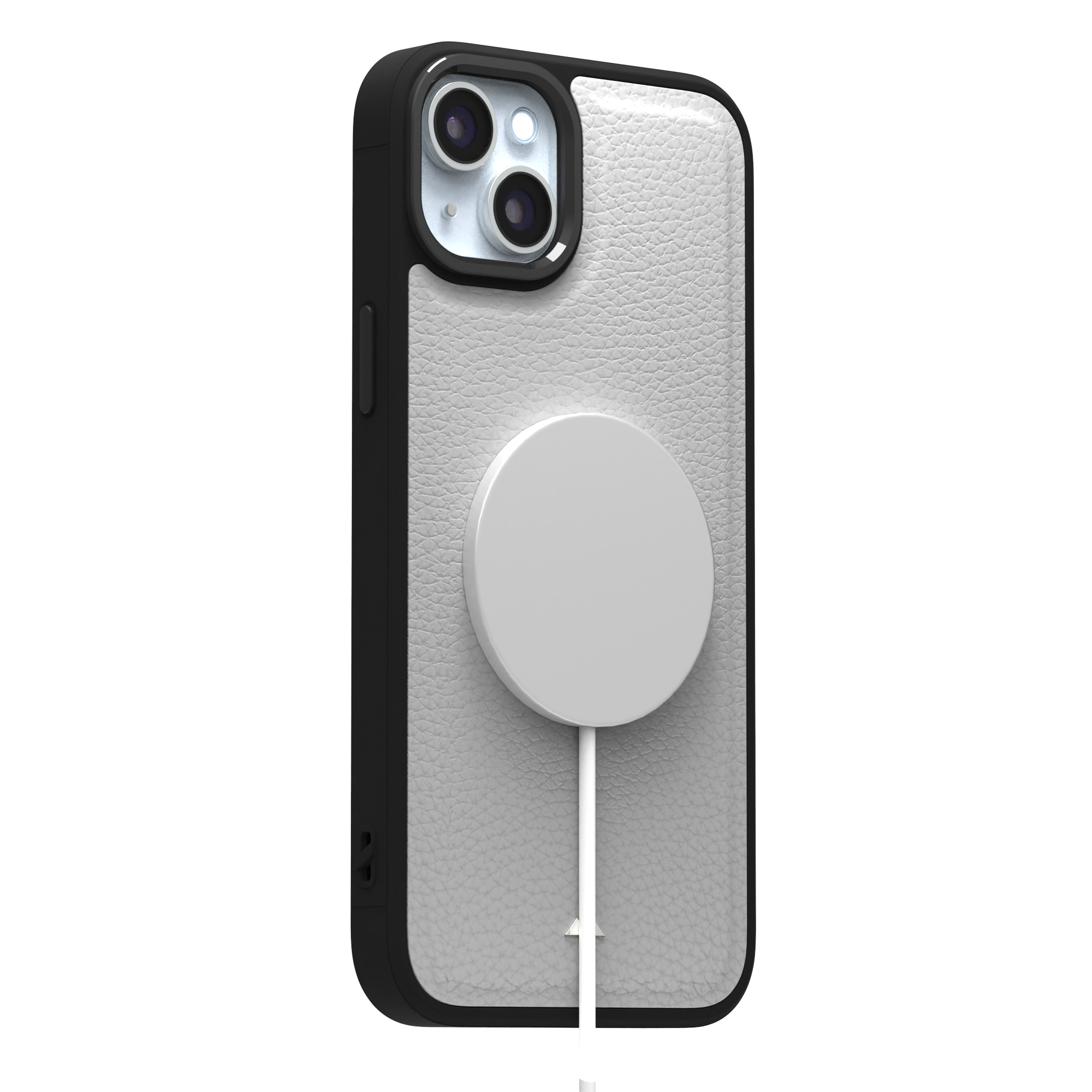 Snow Grain Leather Case Cover for iPhone 15 Plus