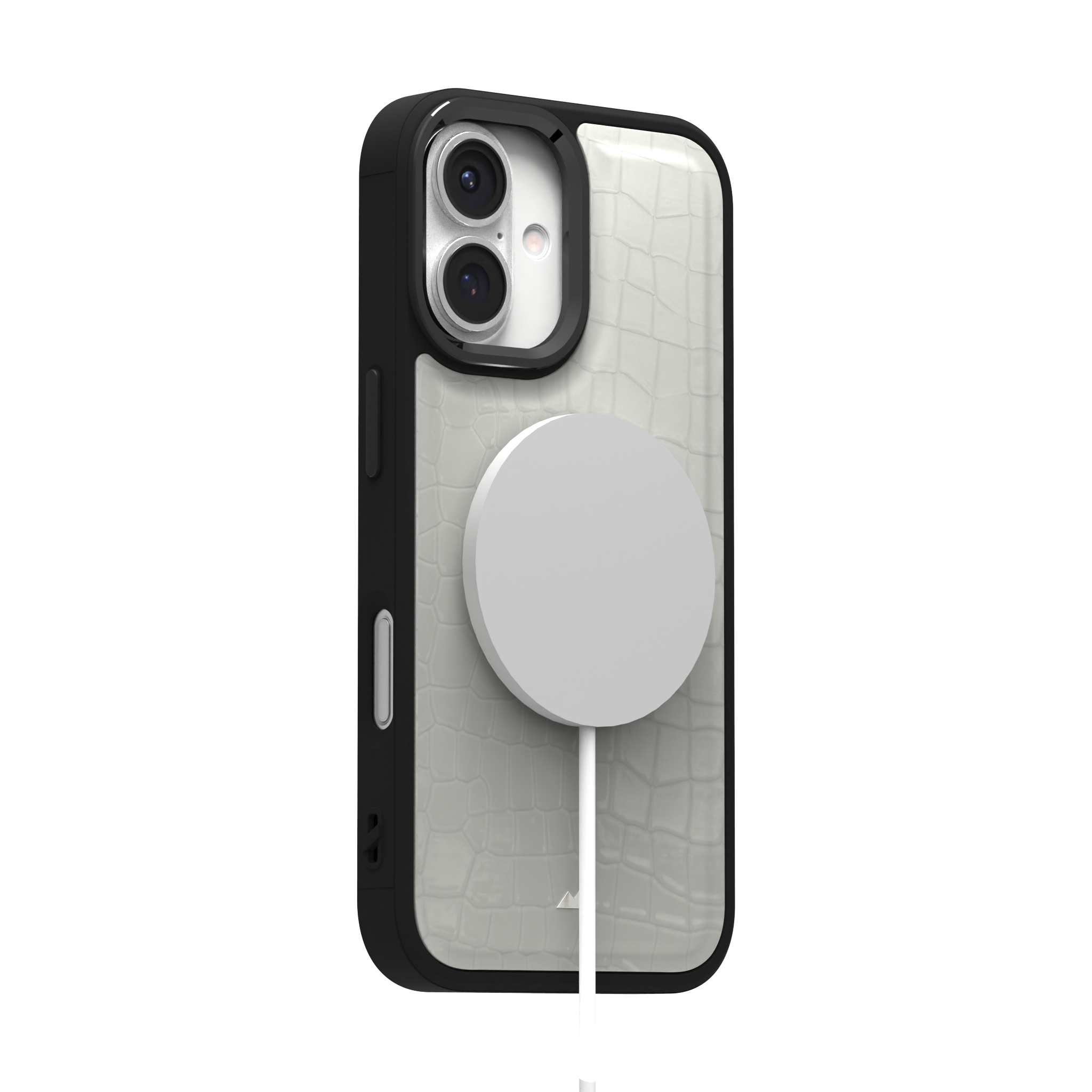 Patent White Python Leather Case Cover for iPhone 16