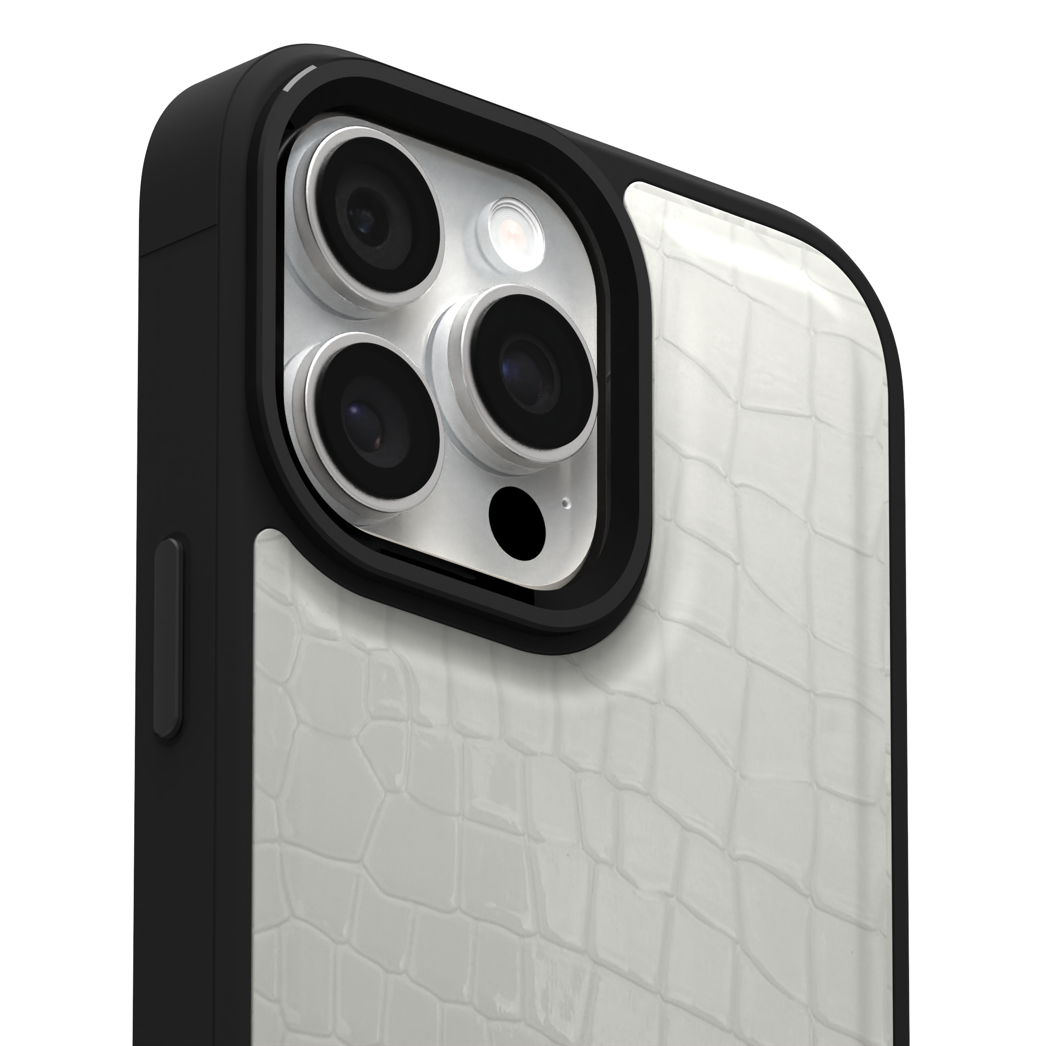 Patent White Python Leather Case Cover for iPhone 16 Pro Max