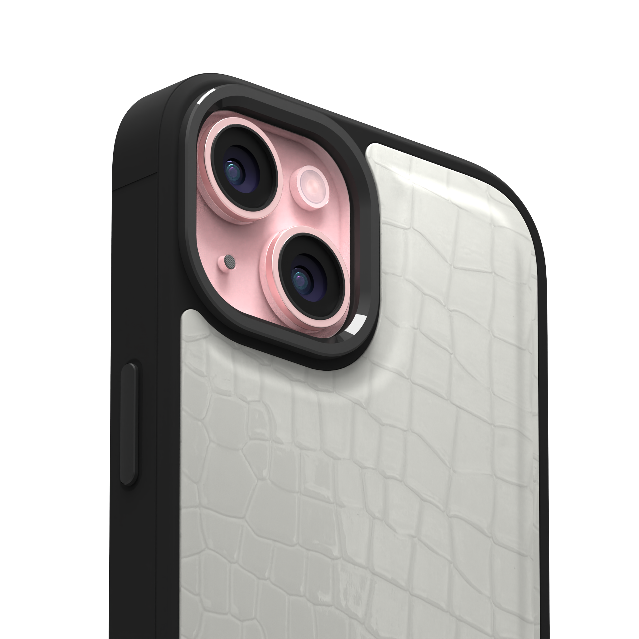 Patent White Python Leather Case Cover for iPhone 15