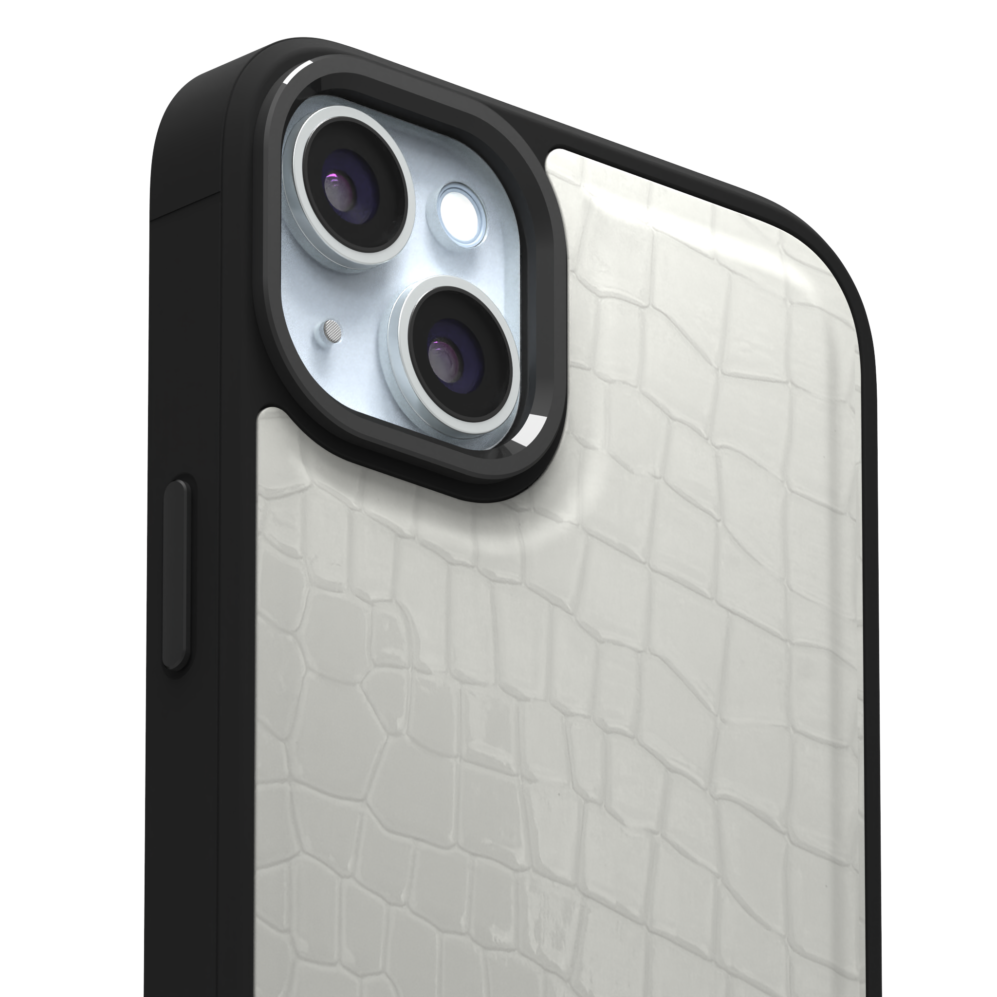 Patent White Python Leather Case Cover for iPhone 15 Plus