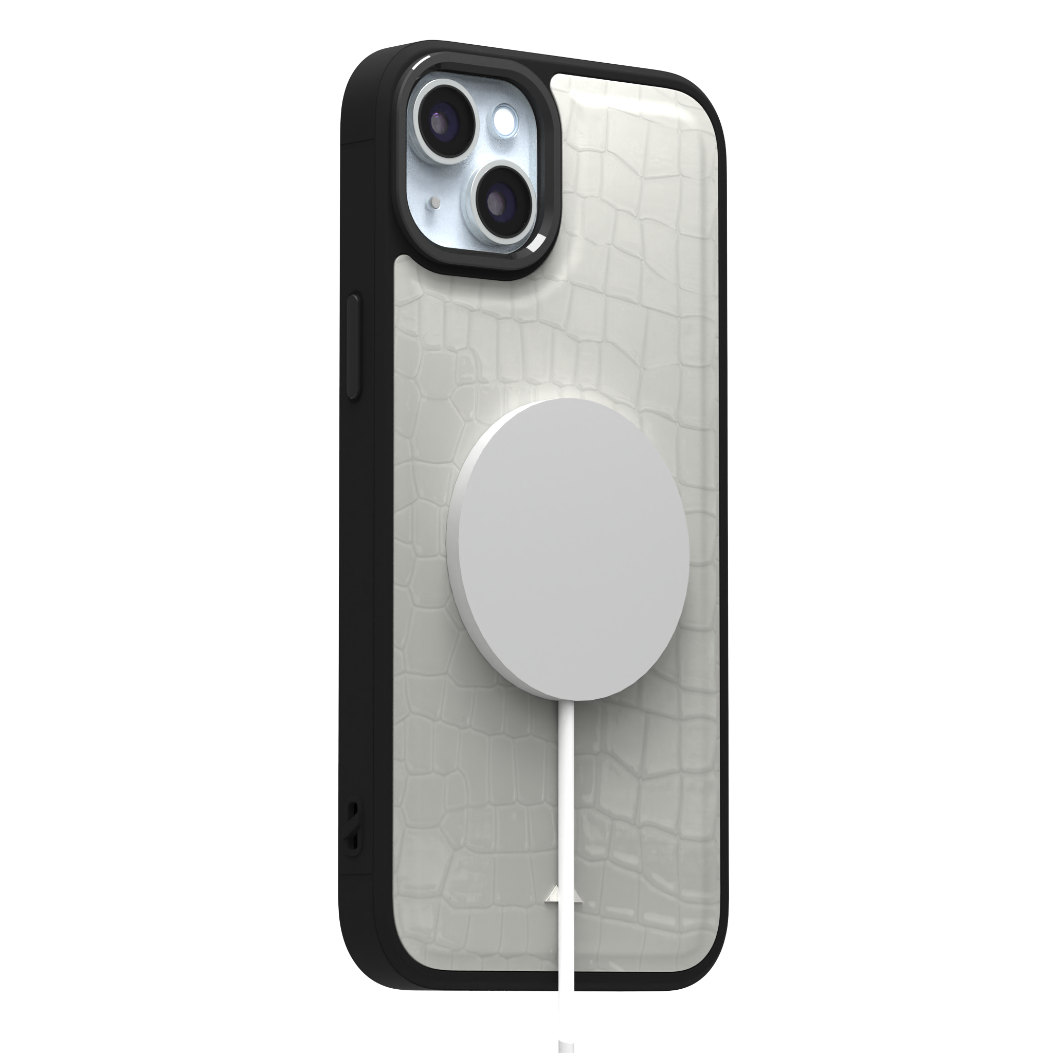 Patent White Python Leather Case Cover for iPhone 15 Plus