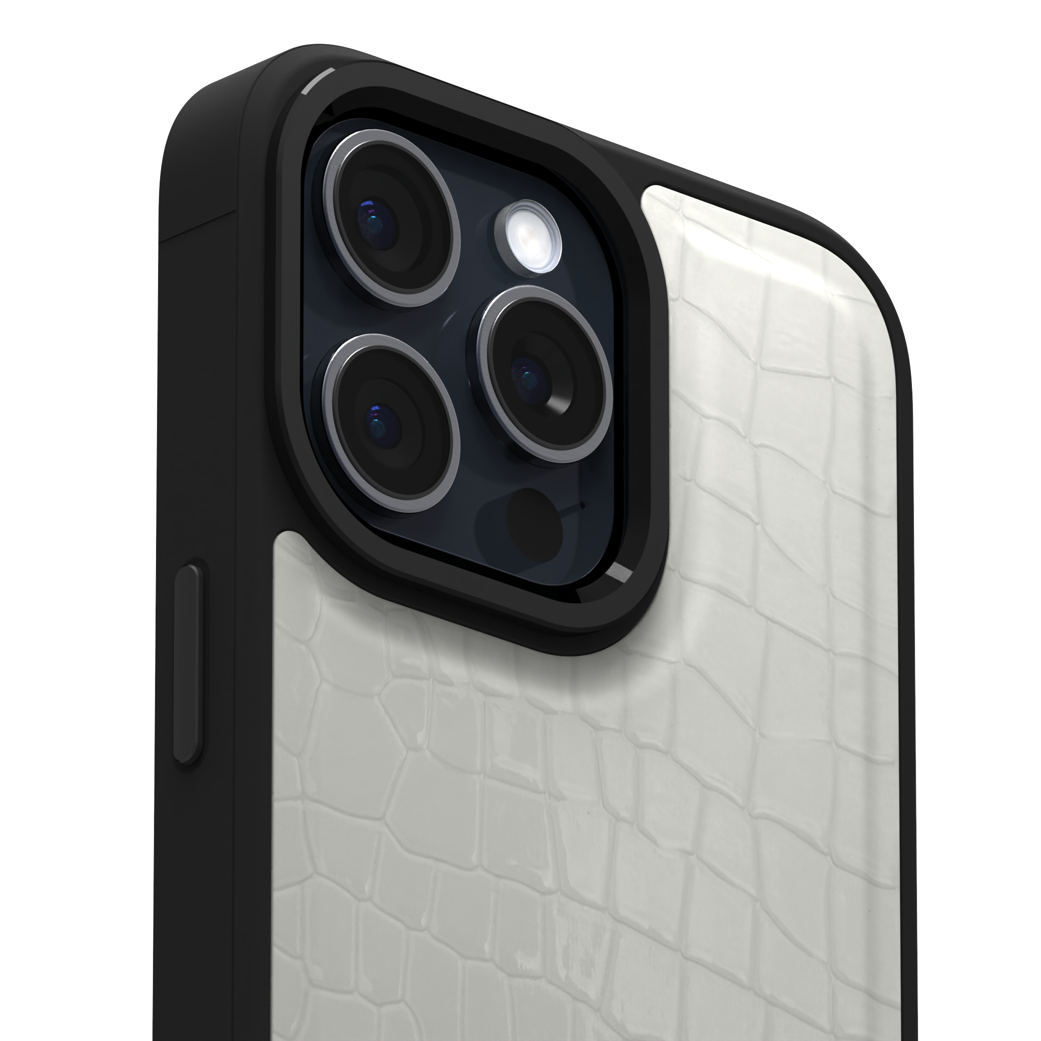 Patent White Python Leather Case Cover for iPhone 15 Pro Max