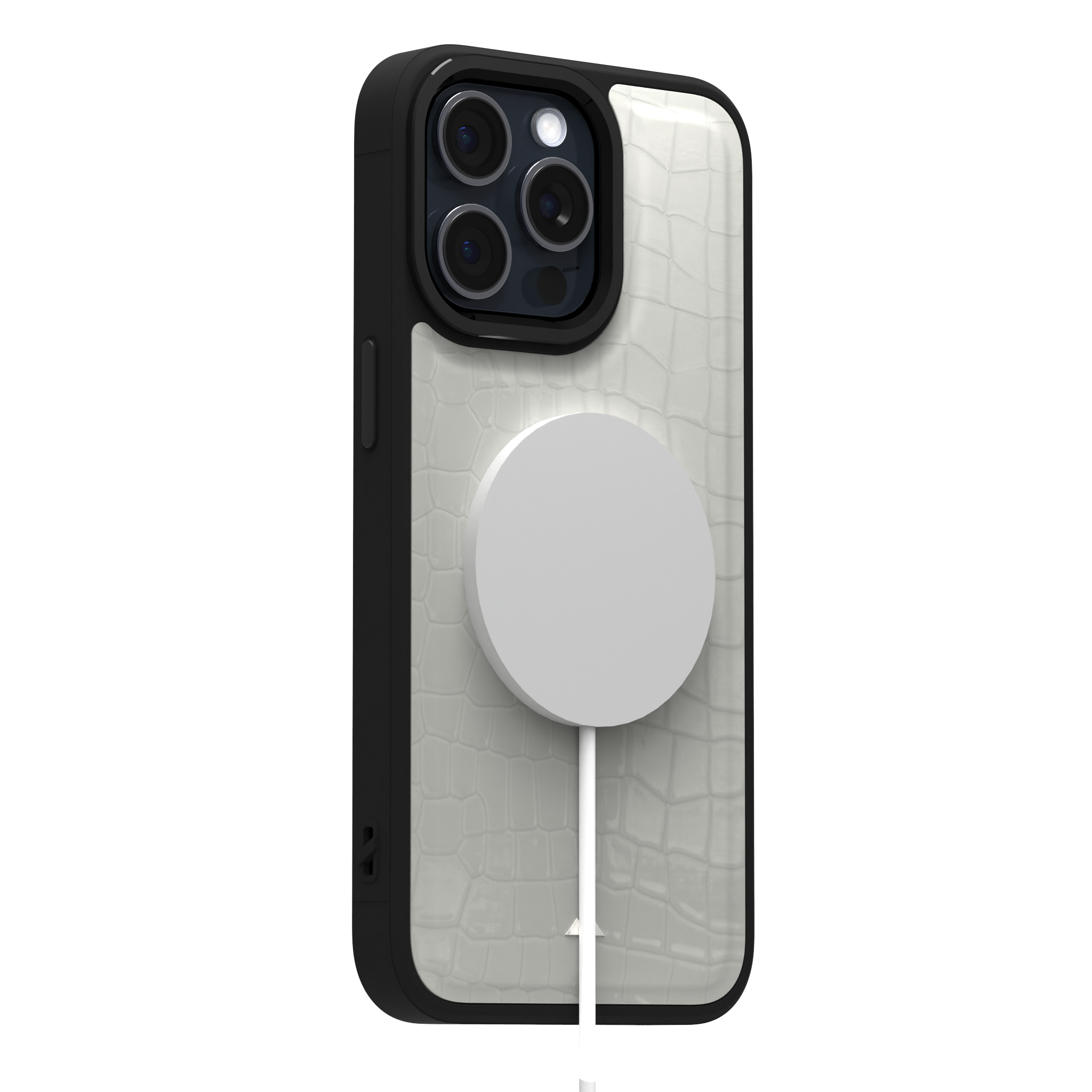 Patent White Python Leather Case Cover for iPhone 15 Pro Max