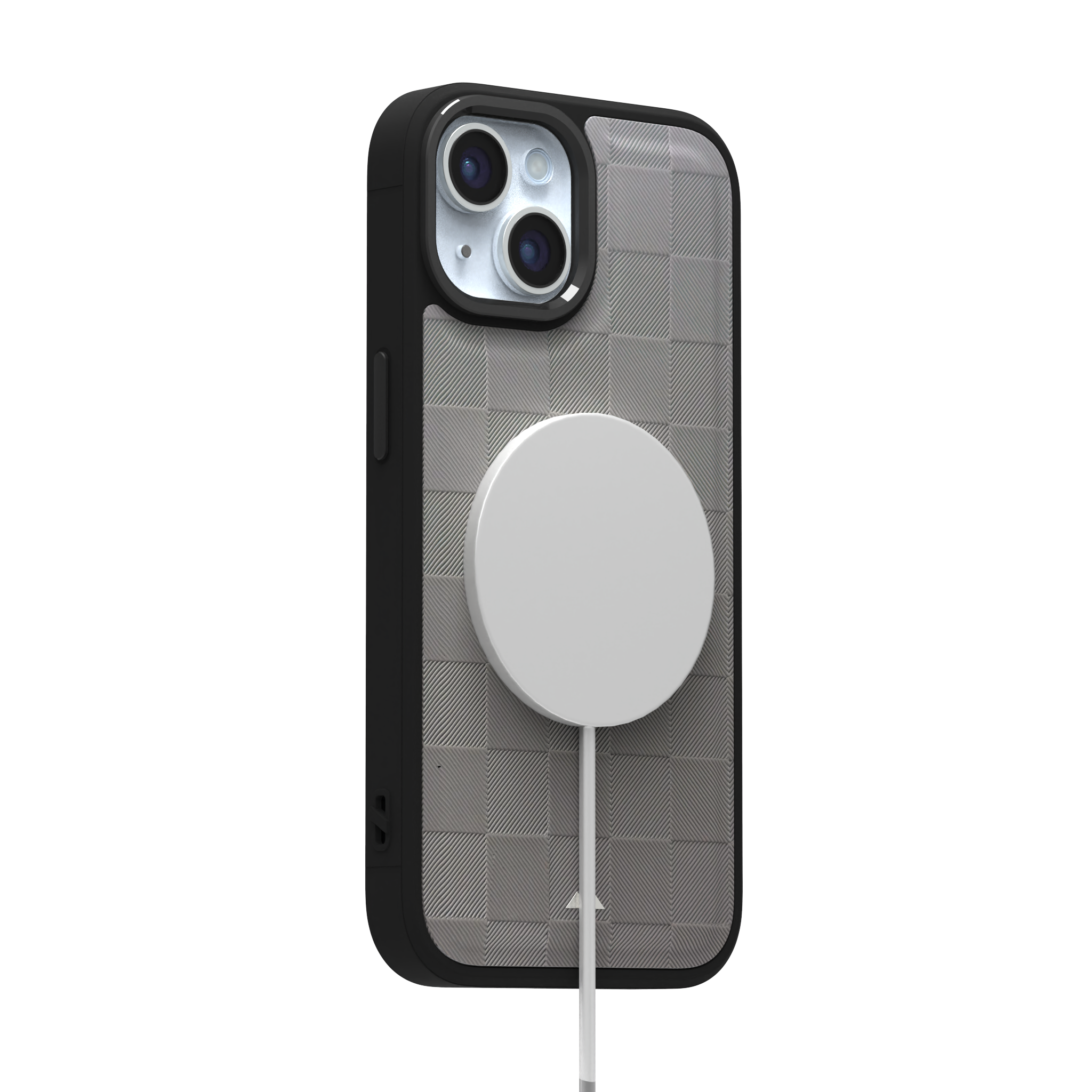 Ash Checkered Leather Case Cover for iPhone 15