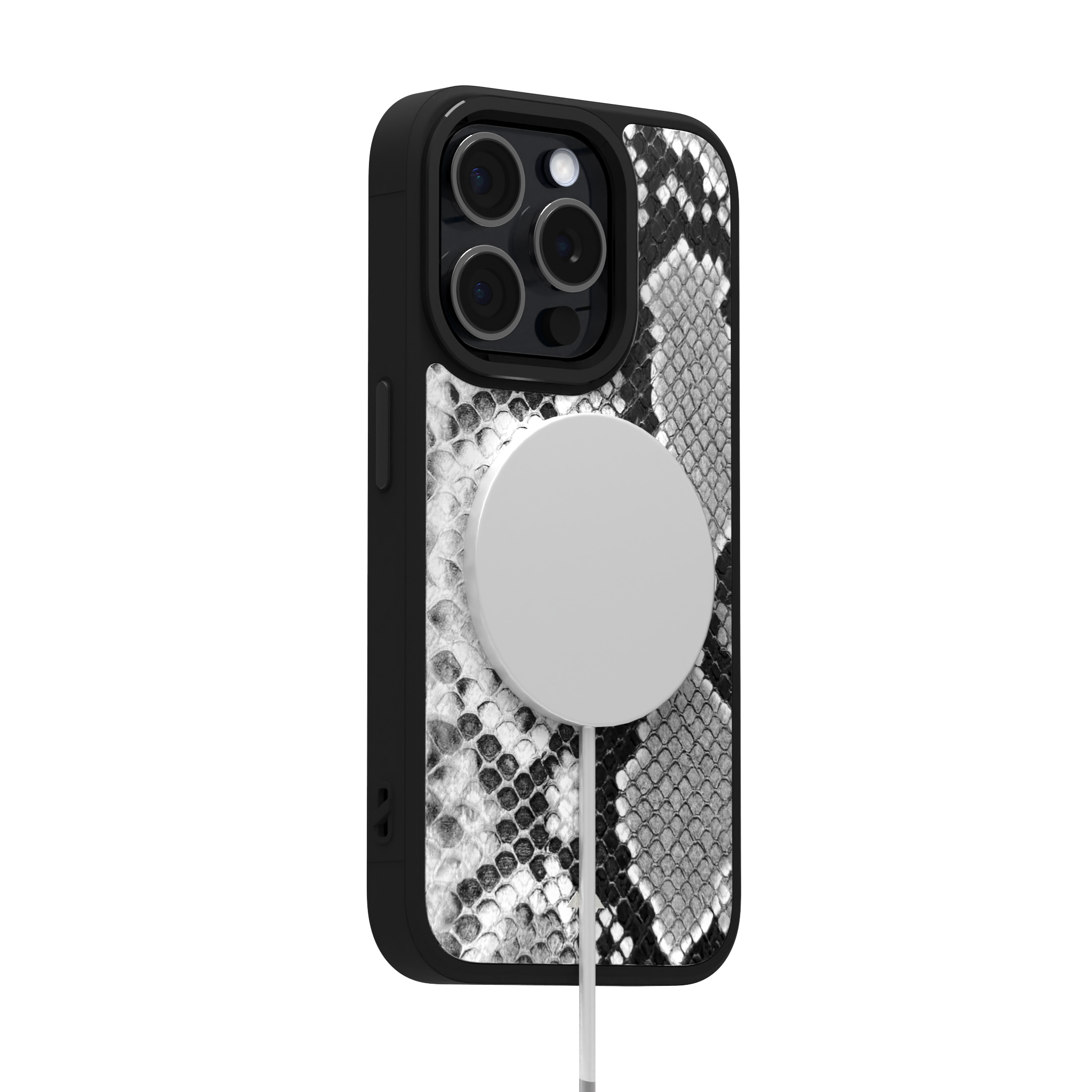 White Reptile Leather Case Cover for iPhone 15 Pro