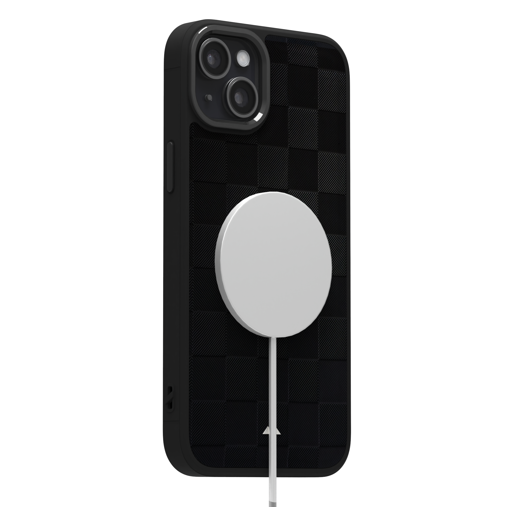 Black Checkered Leather Case for iPhone 15 Plus