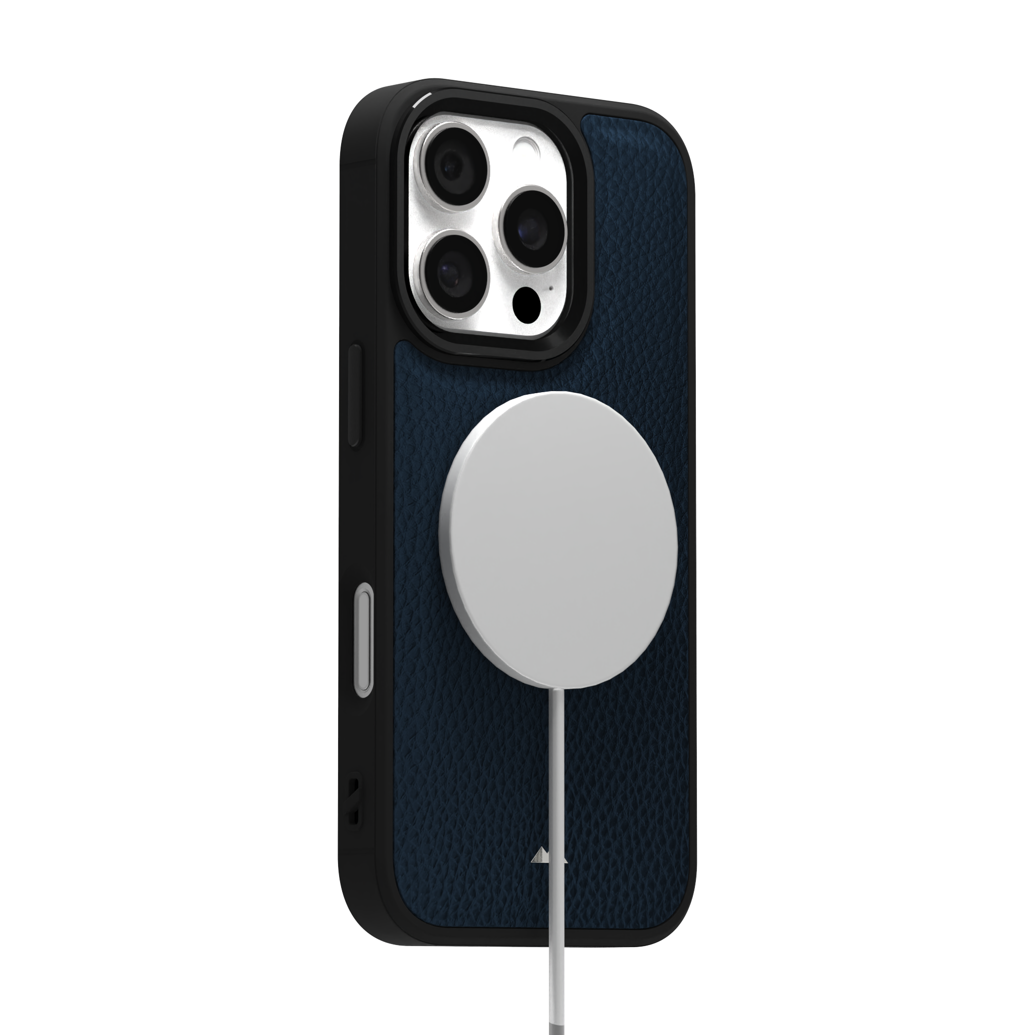 Blue Full Grain Leather Case Cover for iPhone 16 Pro