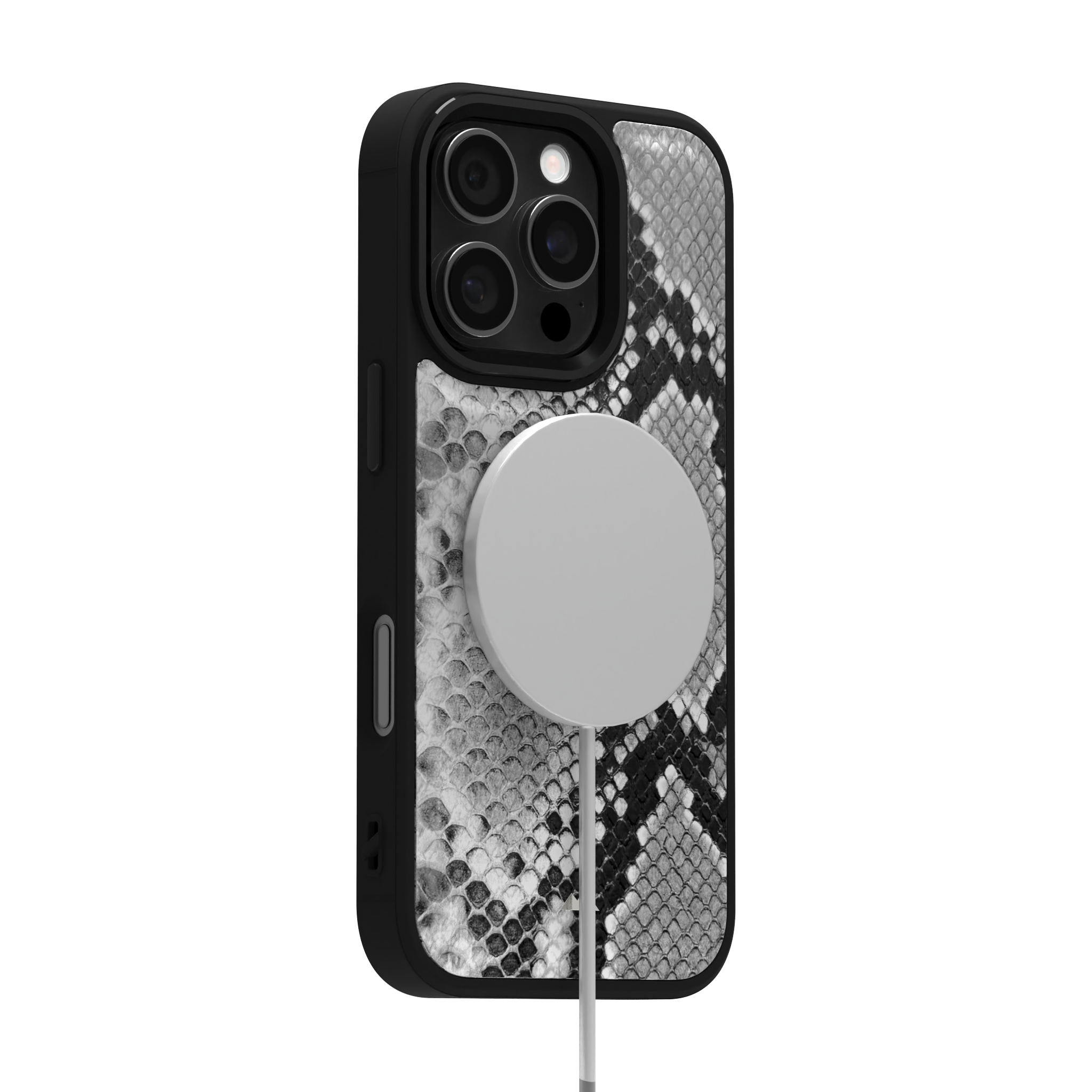 White Reptile Leather Case Cover for iPhone 16 Pro