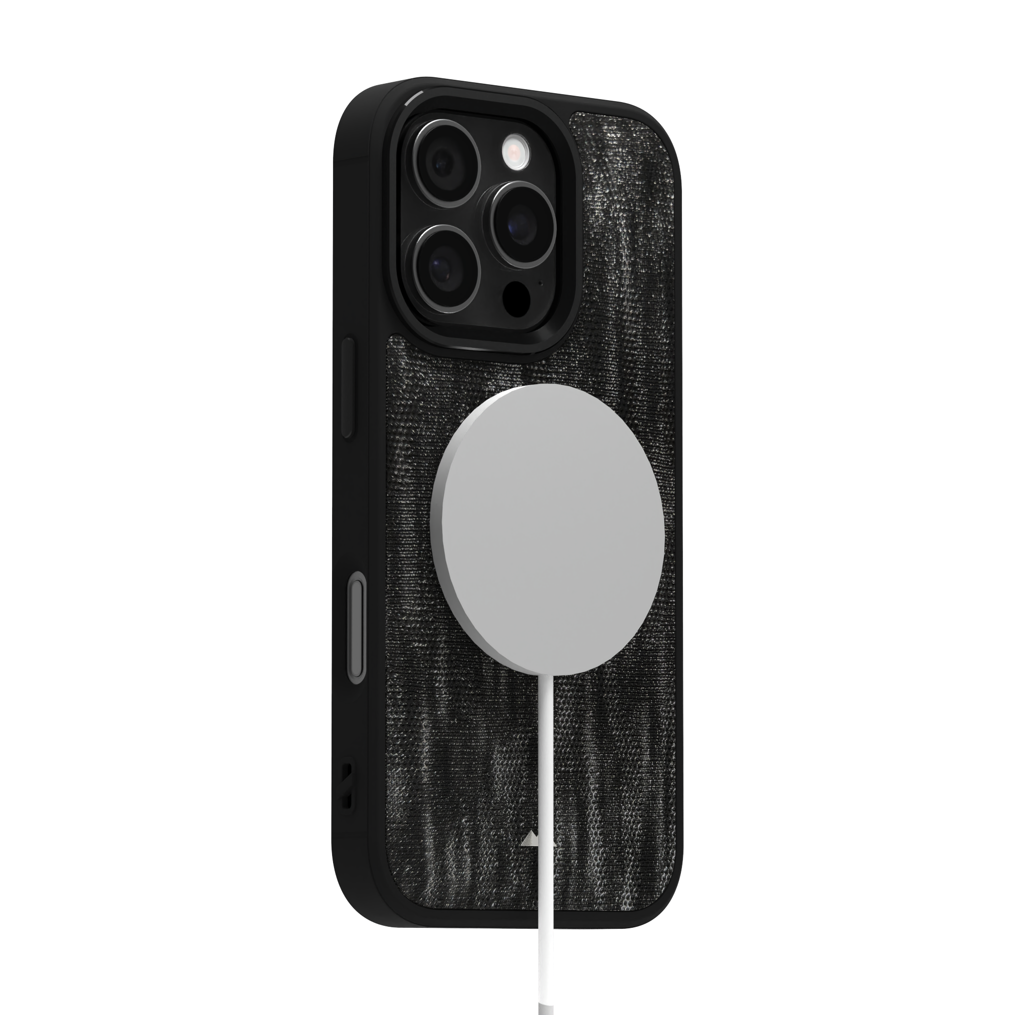 Silver Streaked Black Leather Case Cover for iPhone 16 Pro