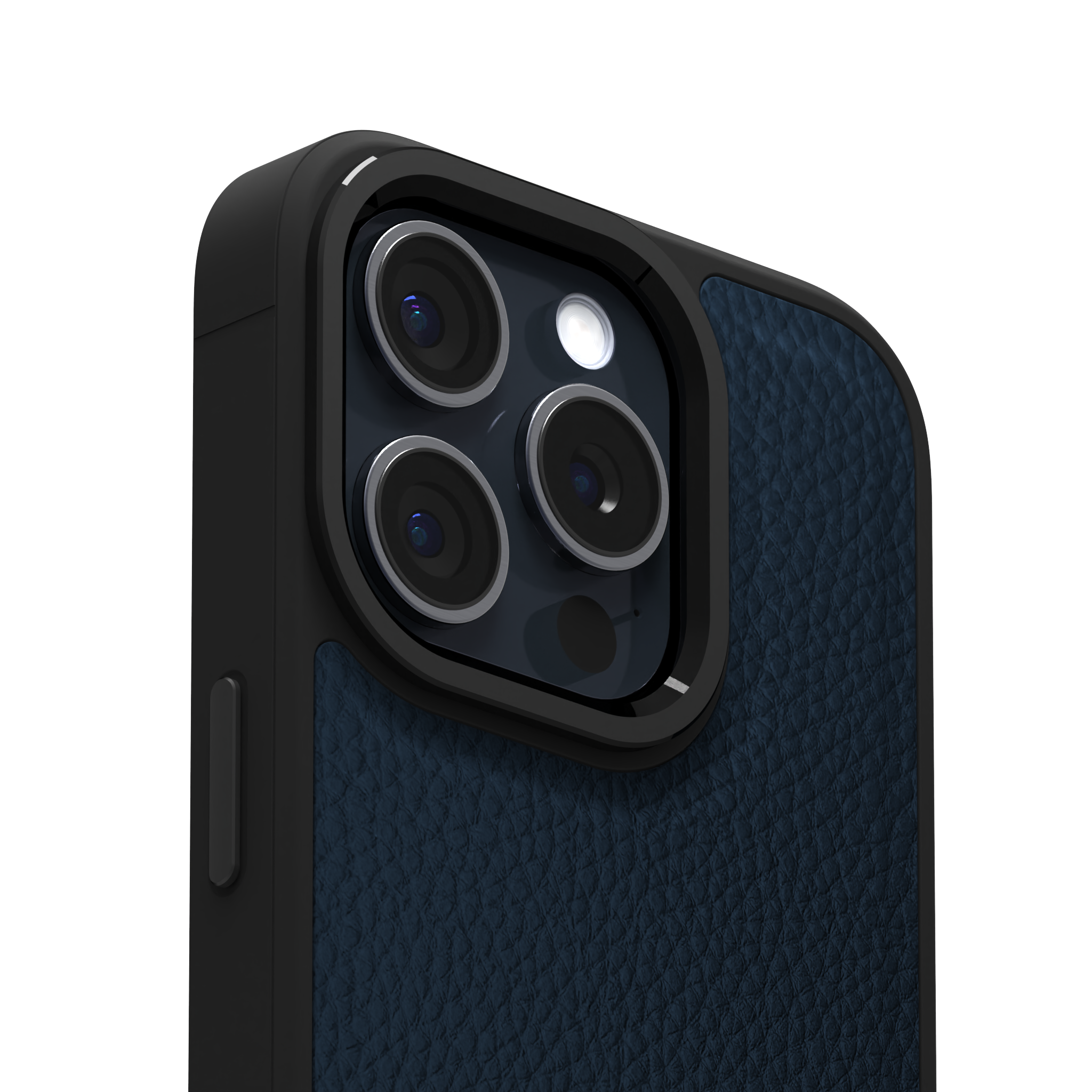 Blue Full Grain Leather Case Cover for iPhone 15 Pro