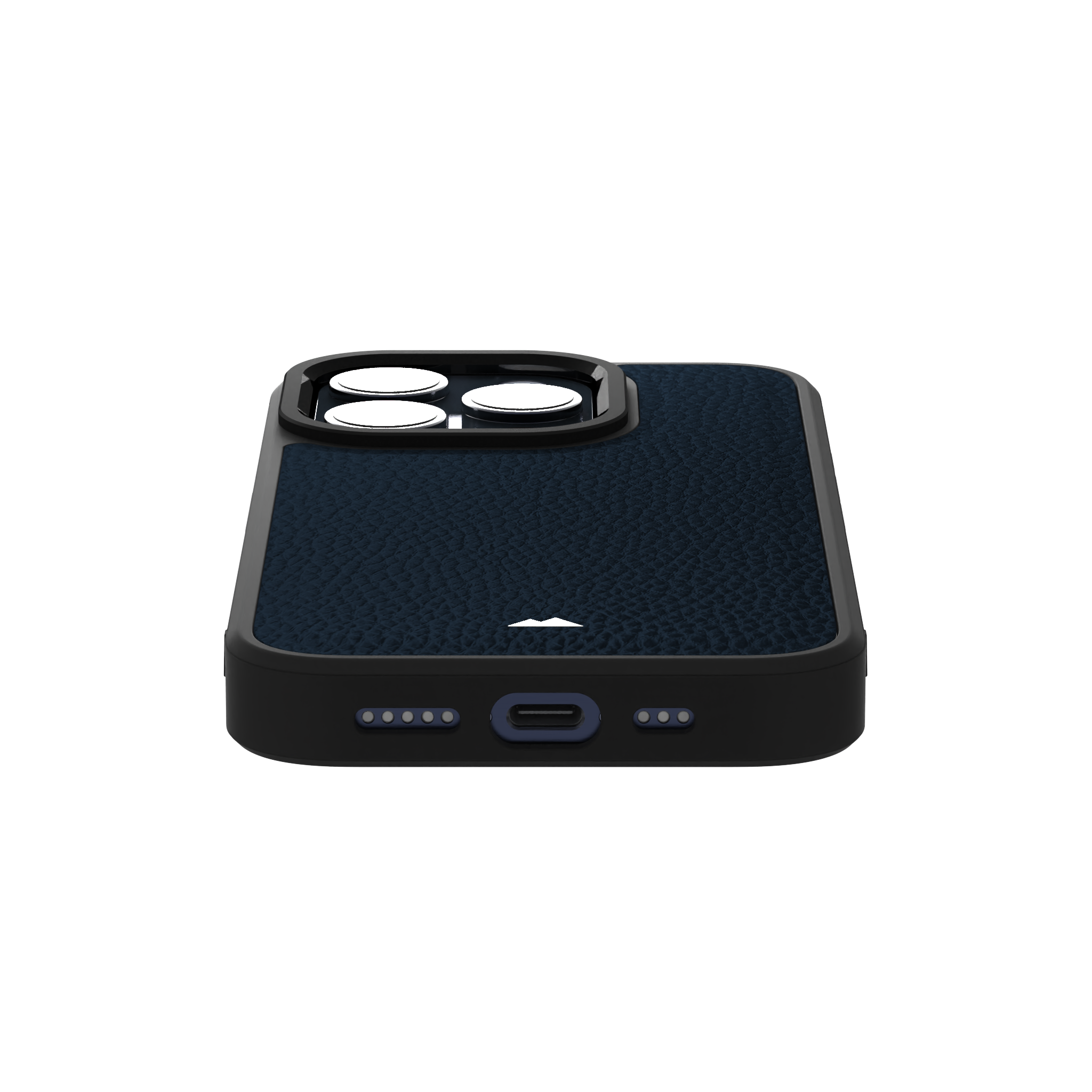 Blue Full Grain Leather Case Cover for iPhone 15 Pro