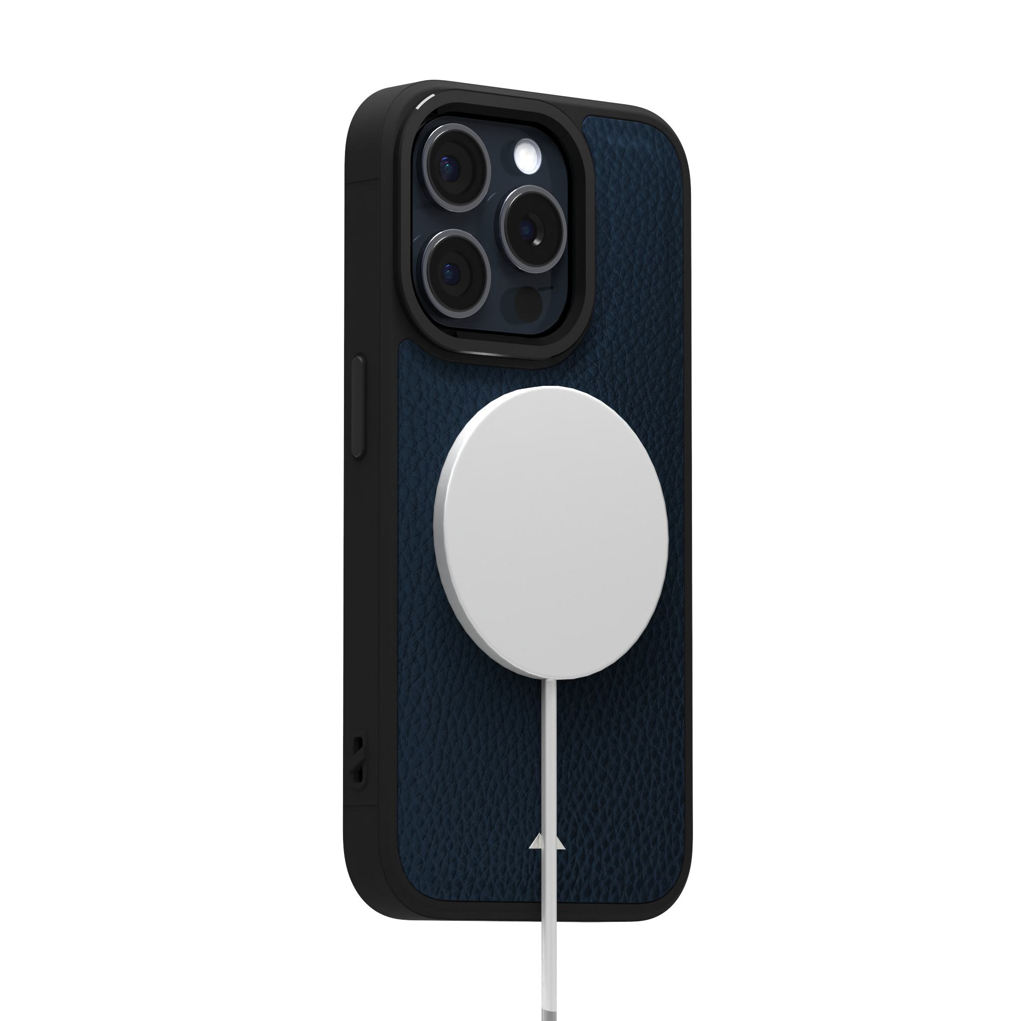 Blue Full Grain Leather Case Cover for iPhone 15 Pro