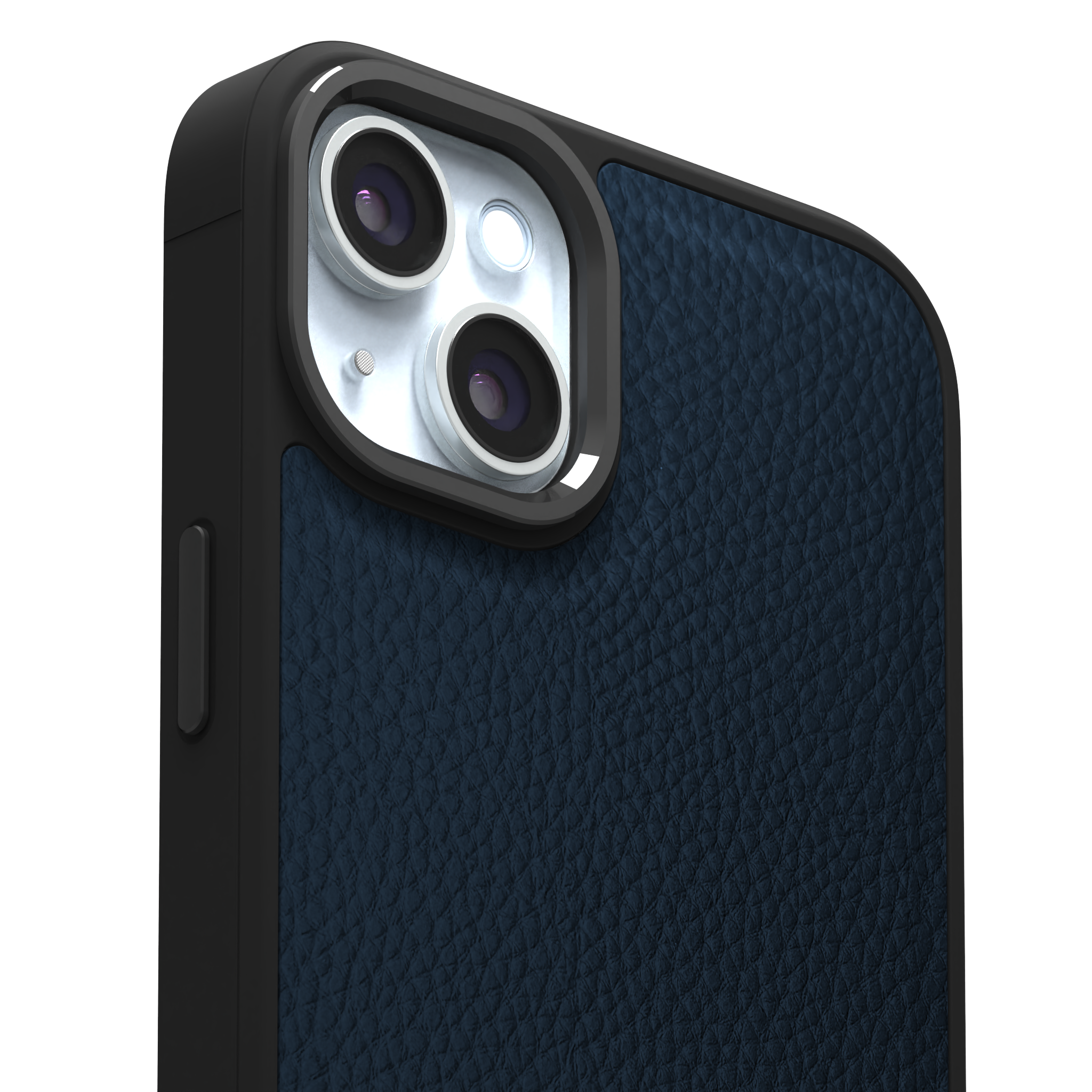 Blue Full Grain Leather Case Cover for iPhone 15 Plus