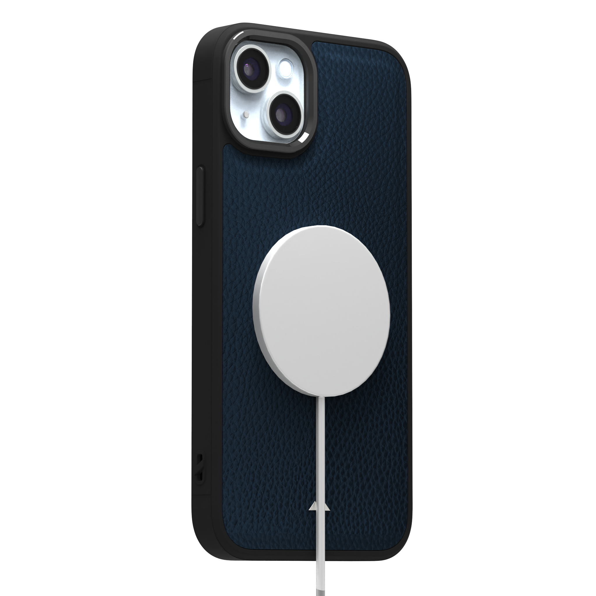 Blue Full Grain Leather Case Cover for iPhone 15 Plus