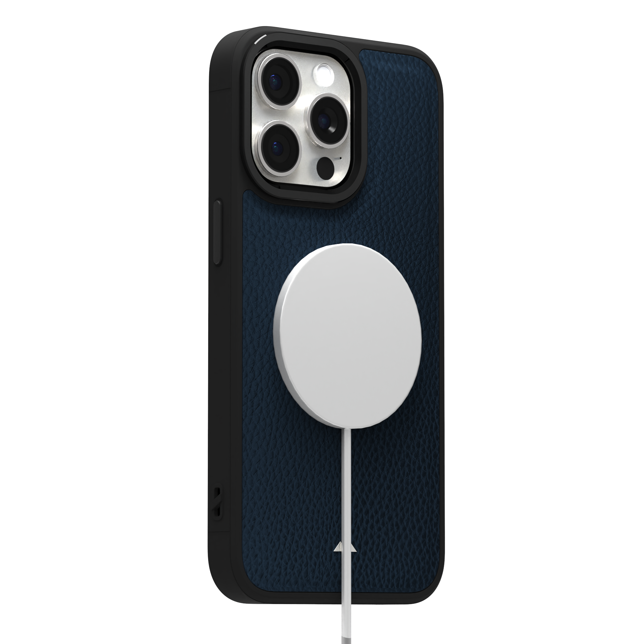 Blue Full Grain Leather Case Cover for iPhone 15 Pro Max