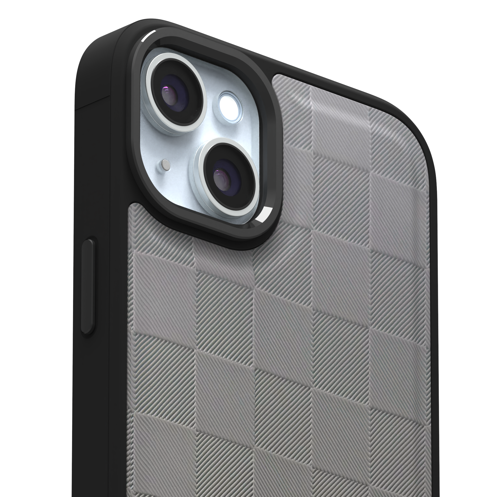 Ash Checkered Leather Case Cover for iPhone 15 Plus