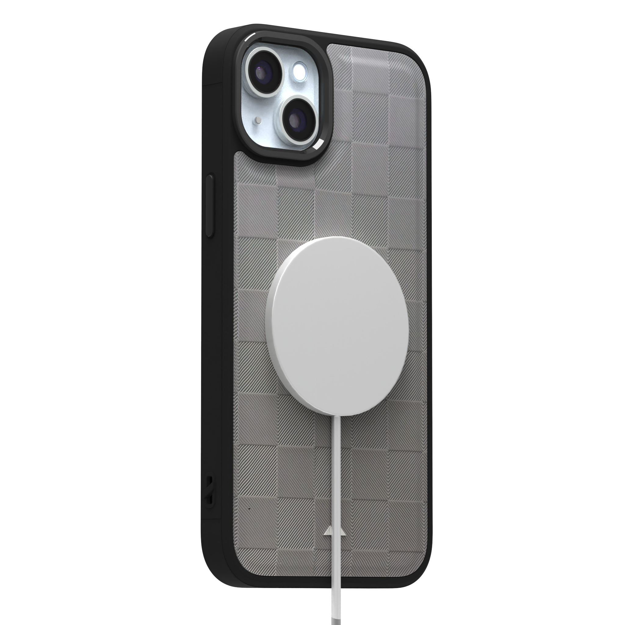 Ash Checkered Leather Case Cover for iPhone 15 Plus