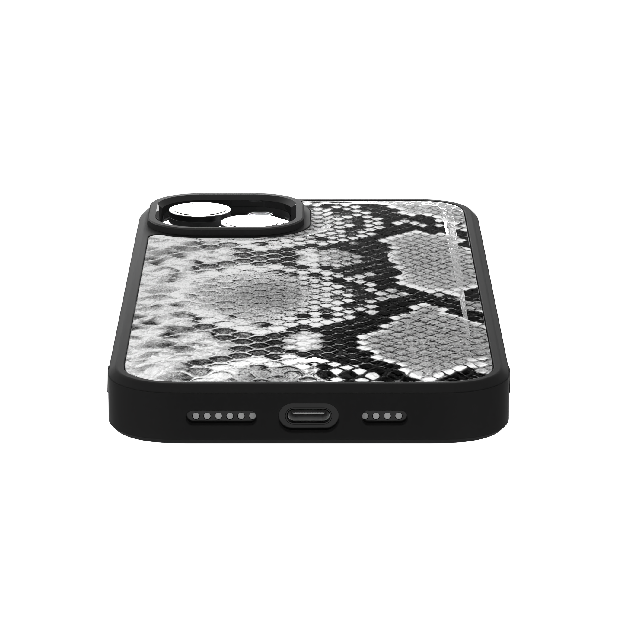 White Reptile Leather Case Cover for iPhone 15 Plus