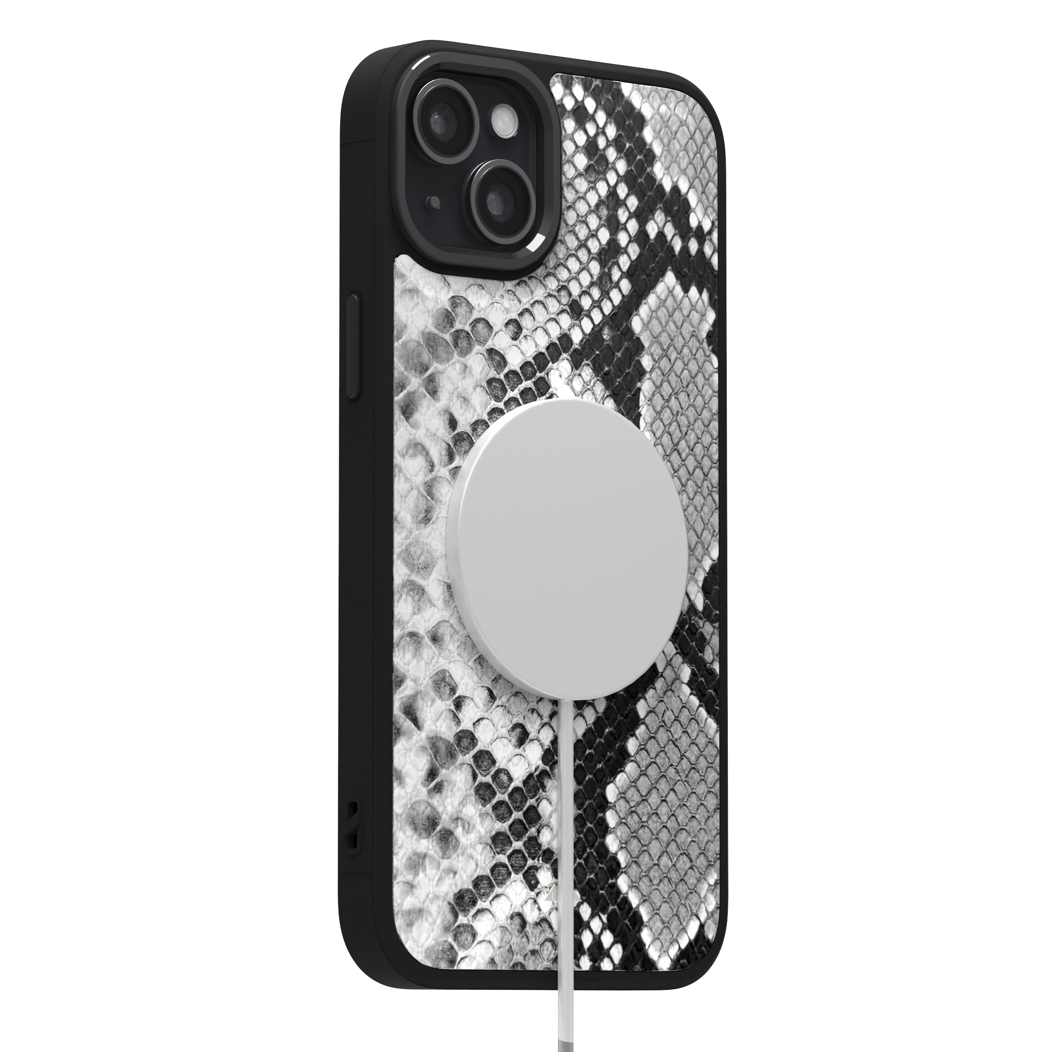 White Reptile Leather Case Cover for iPhone 15 Plus