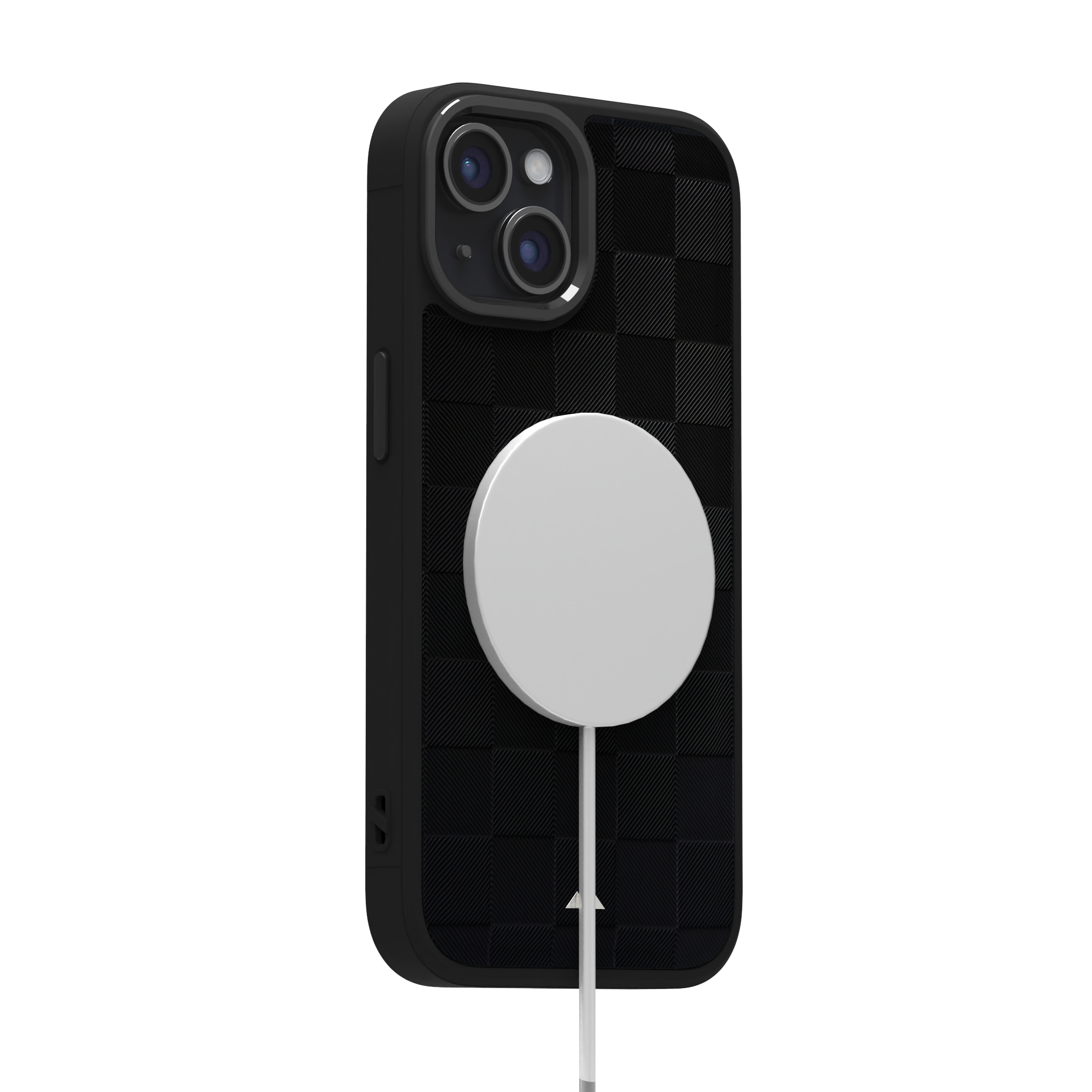 Black Checkered Leather Case for iPhone 15