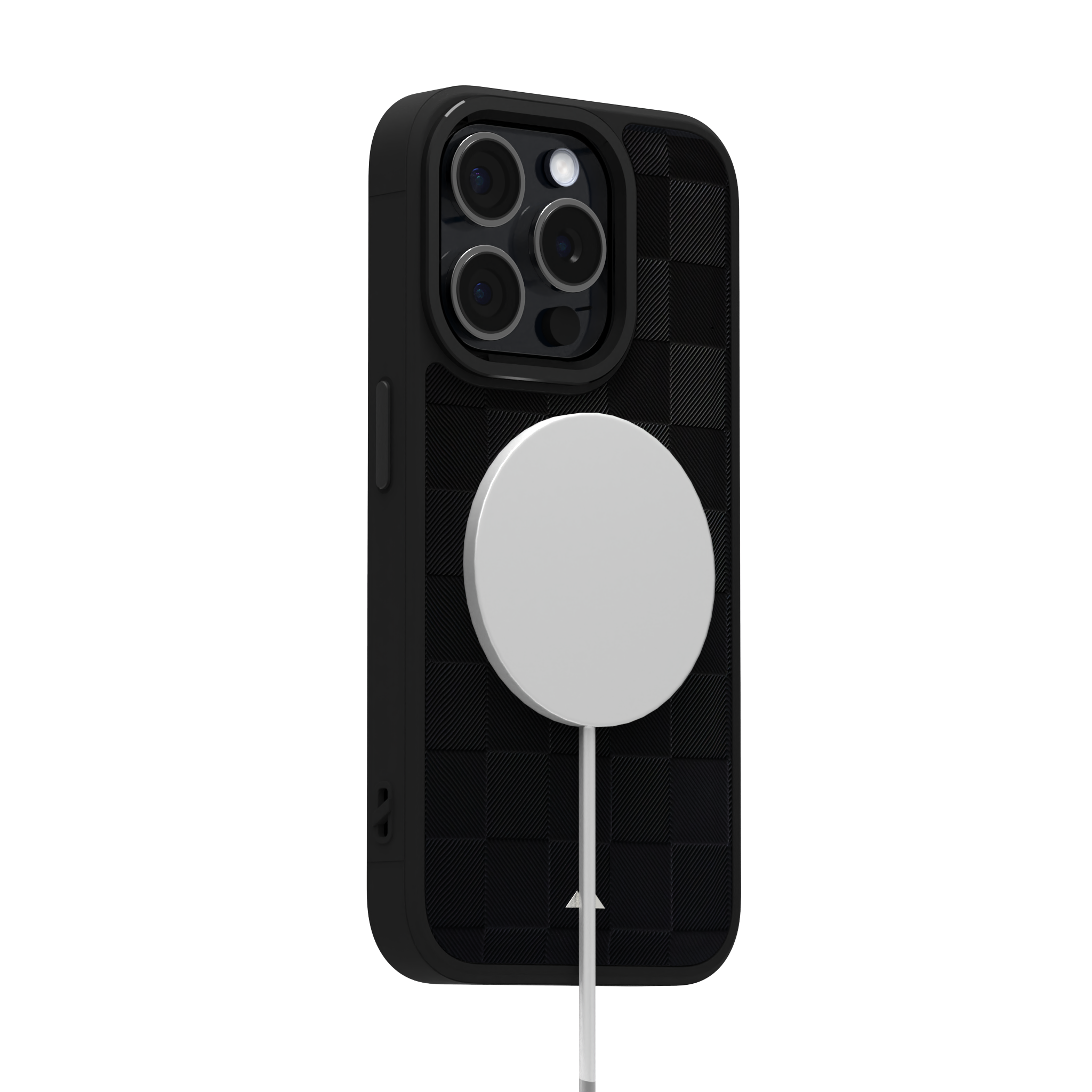 Black Checkered Leather Case for iPhone 15 Pro