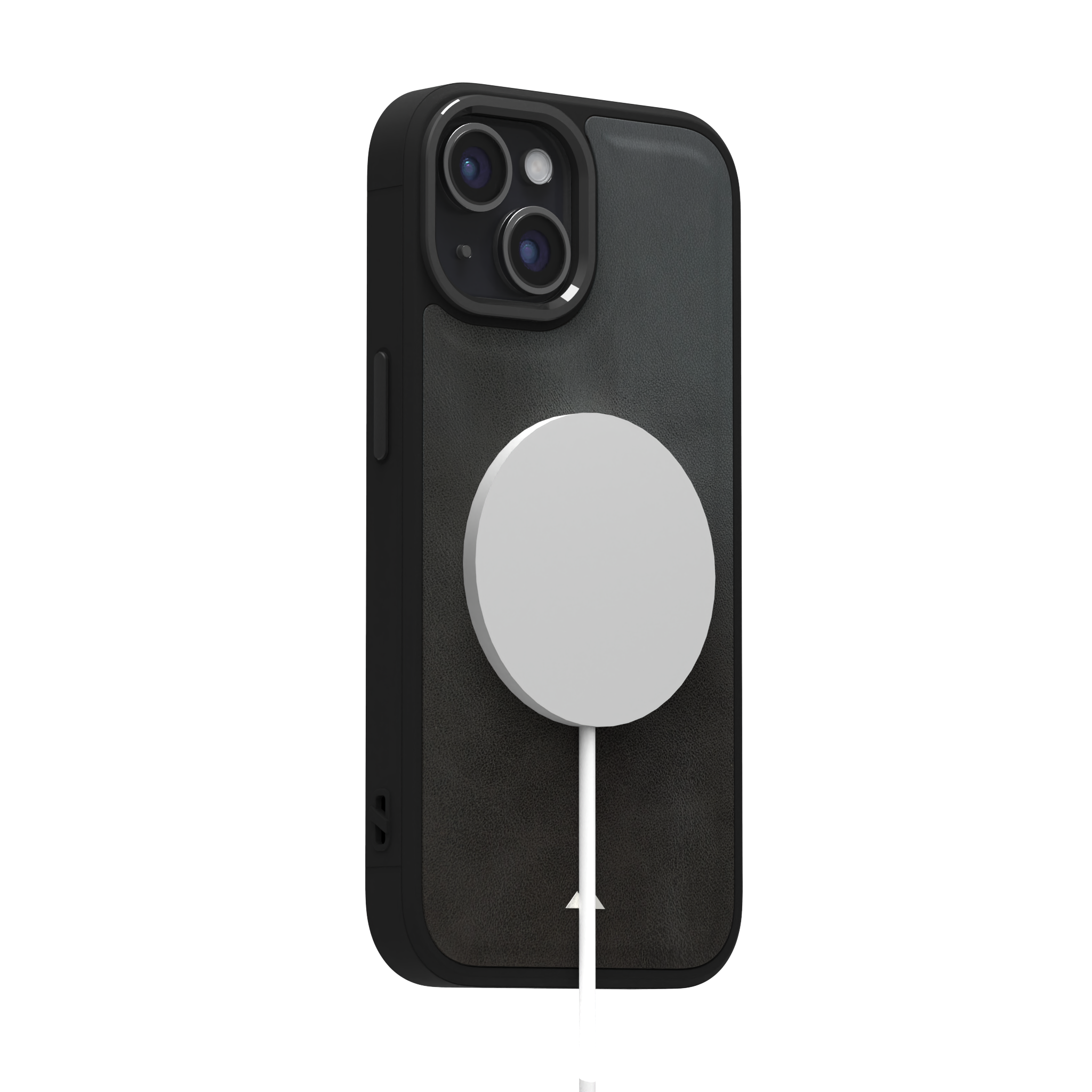 Smudged Grey Leather Case Cover for iPhone 15